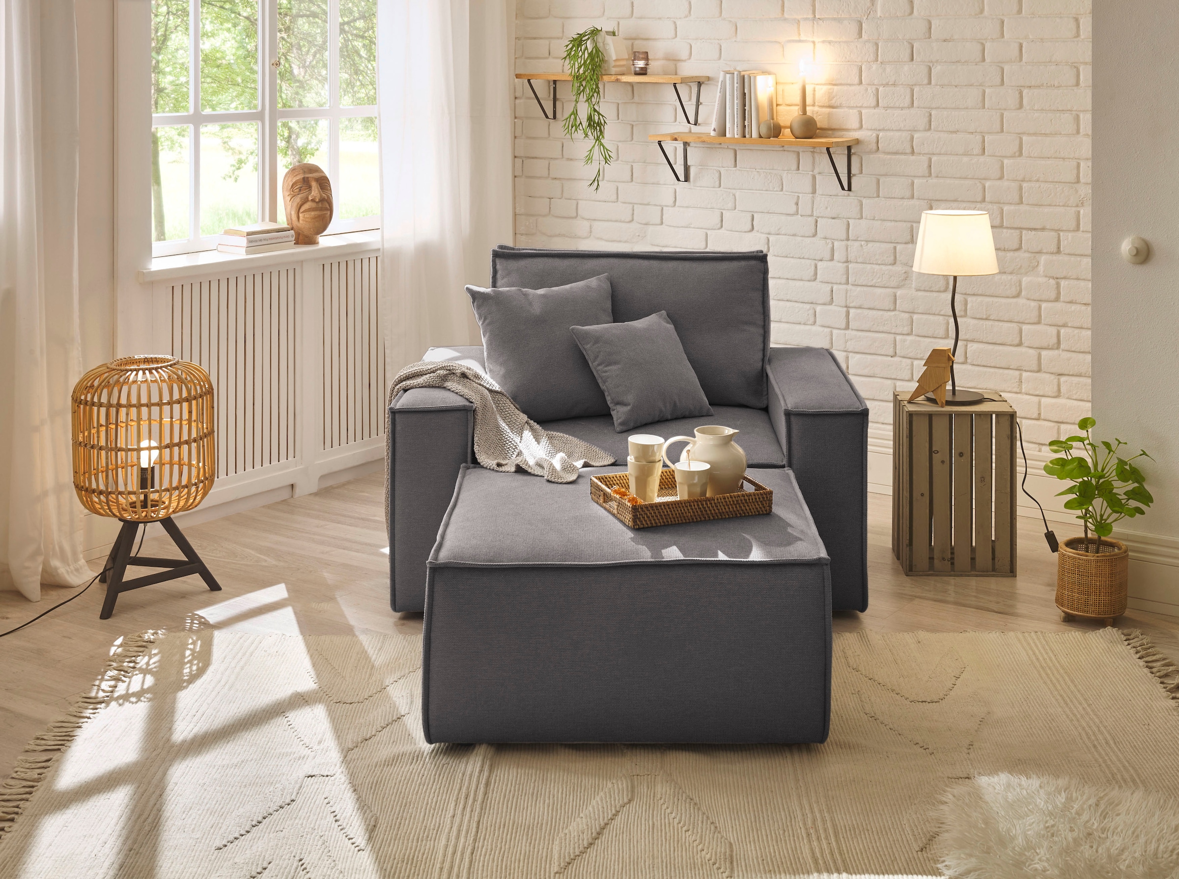 andas Loveseat »Finnley«, (2 St.), Loveseat und Hocker im Set, passend zur Polster-Serie Finnley