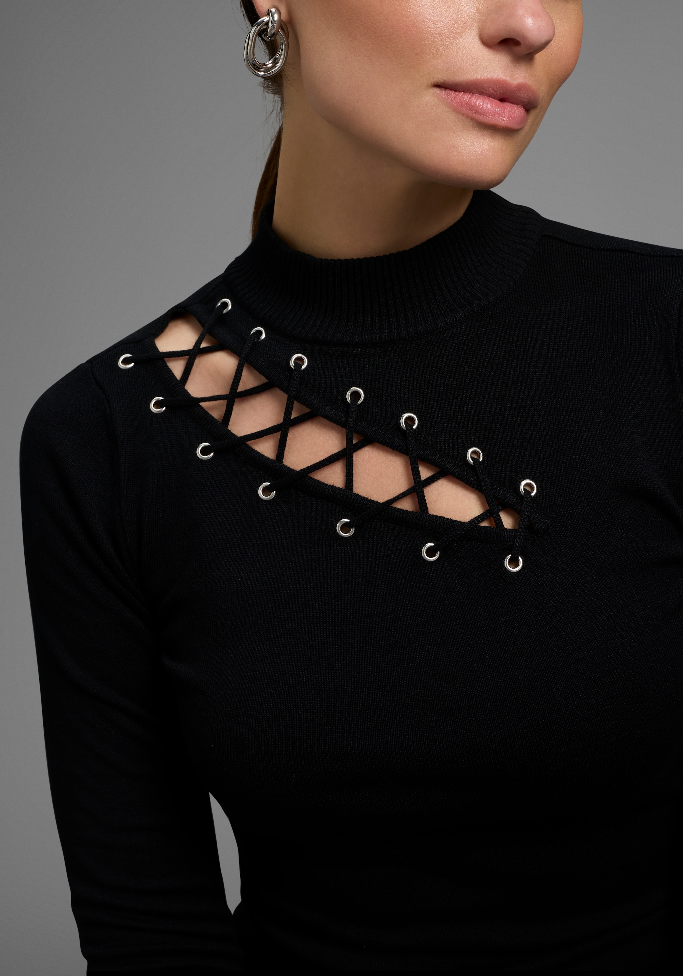 Melrose Stehkragenpullover, mit Zier-Schnürung