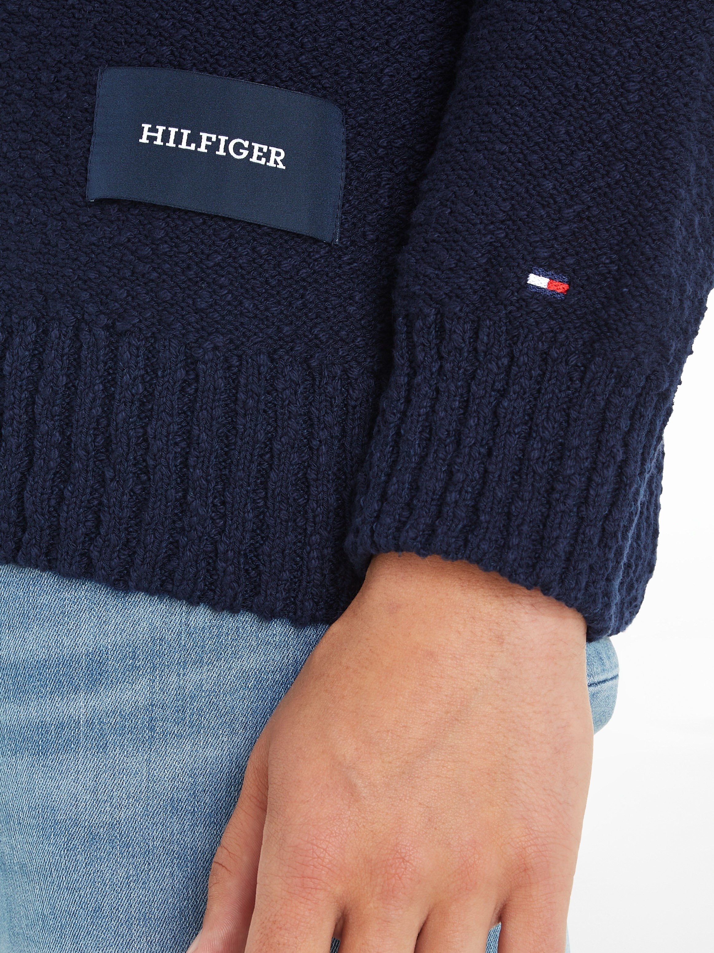 Tommy Hilfiger Strickpullover "SLUB YARN C NK", mit Logostickerei am Ärmel günstig online kaufen