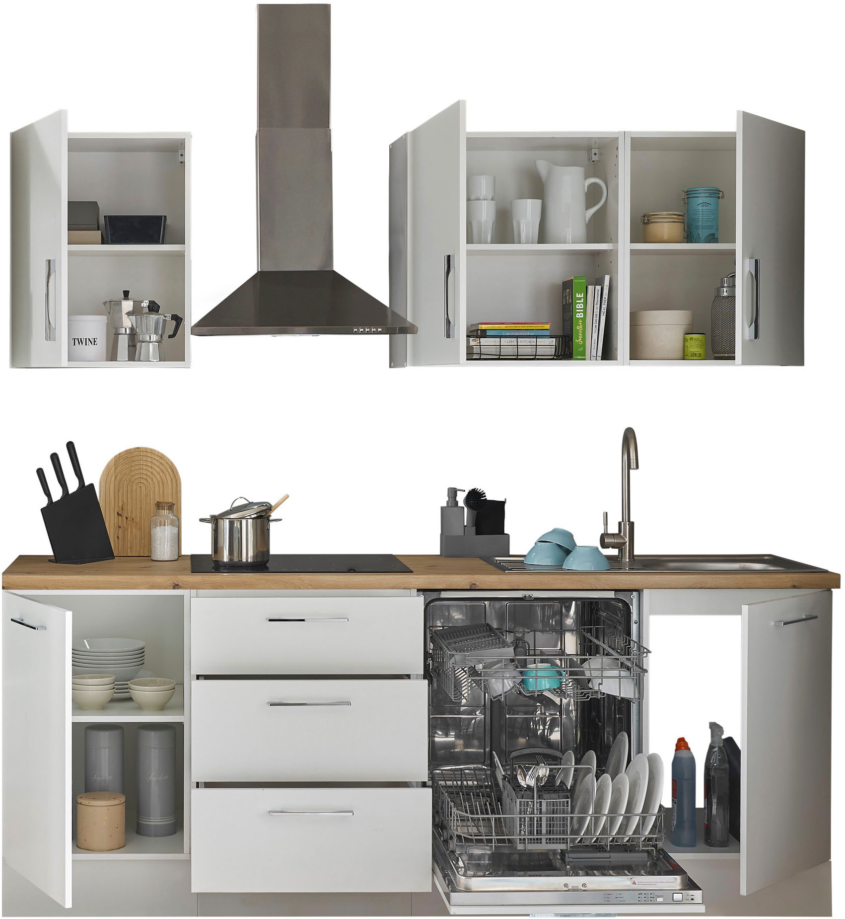 BASIC by Balculina Küchenzeile »Turin«, Breite 220 cm, ohne E-Geräte, mit Soft-Close-Funktion
