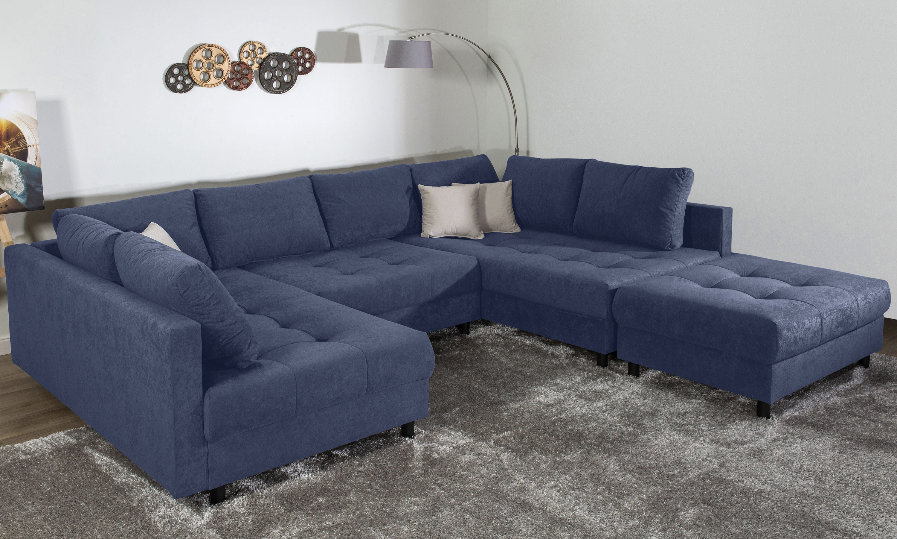 COLLECTION AB Wohnlandschaft "Toni U-Form, B: 298 cm, XXL-Liegefläche 282x178 cm mit Hocker" Set: Sofa & Hocker, 3 Zierkissen, Federkern