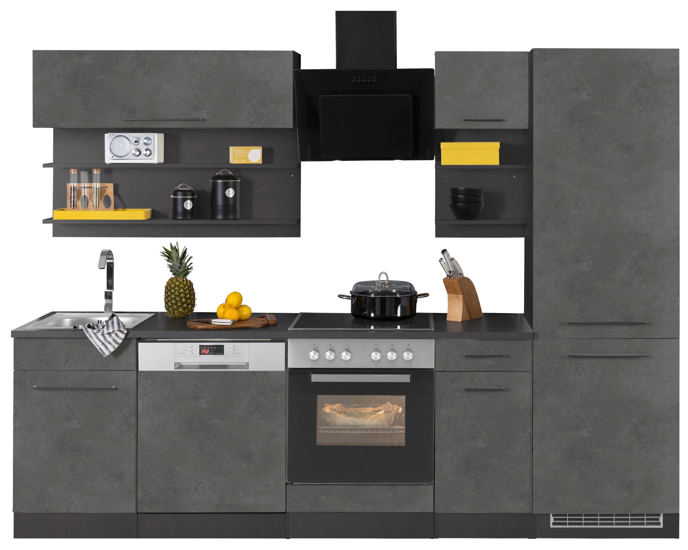 KOCHSTATION Küchenzeile »KS-Tulsa«, ohne E-Geräte, Breite 270 cm, schwarze Metallgriffe, MDF Fronten