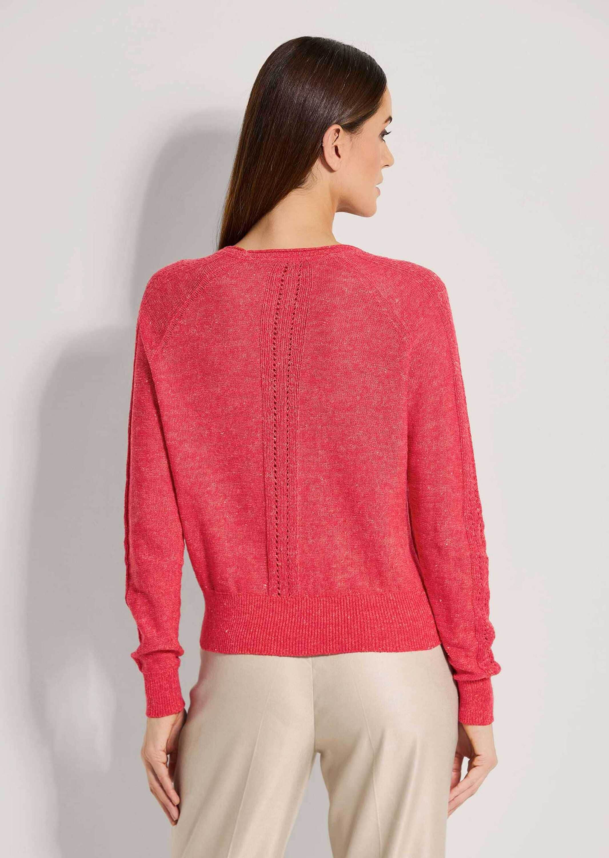 MADELEINE Longpullover »Pullover V-Pullover mit Pointelle-Muster«