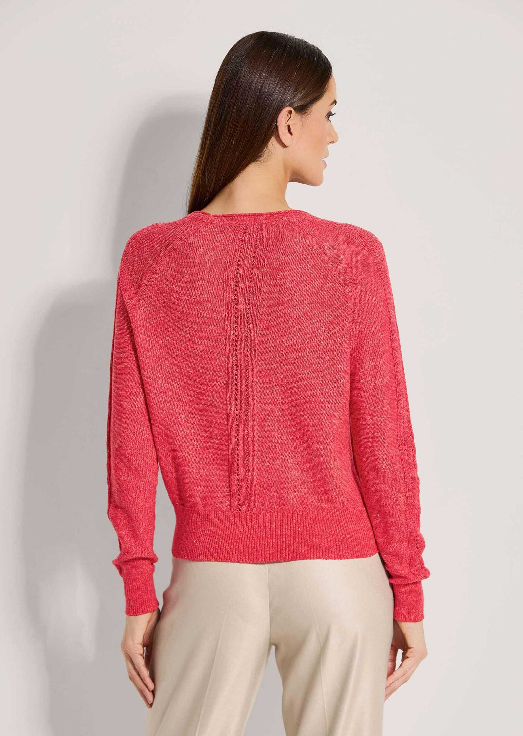 MADELEINE Pointelle V-Neck Long Pullover Red Size 40/42 3