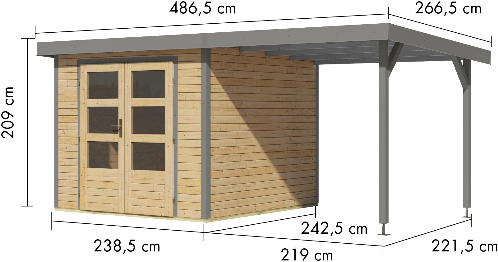 Karibu Gartenhaus »Jupiter 3,5«, in verschiedenen Farben, mit Anbaudach 2,35 m breit