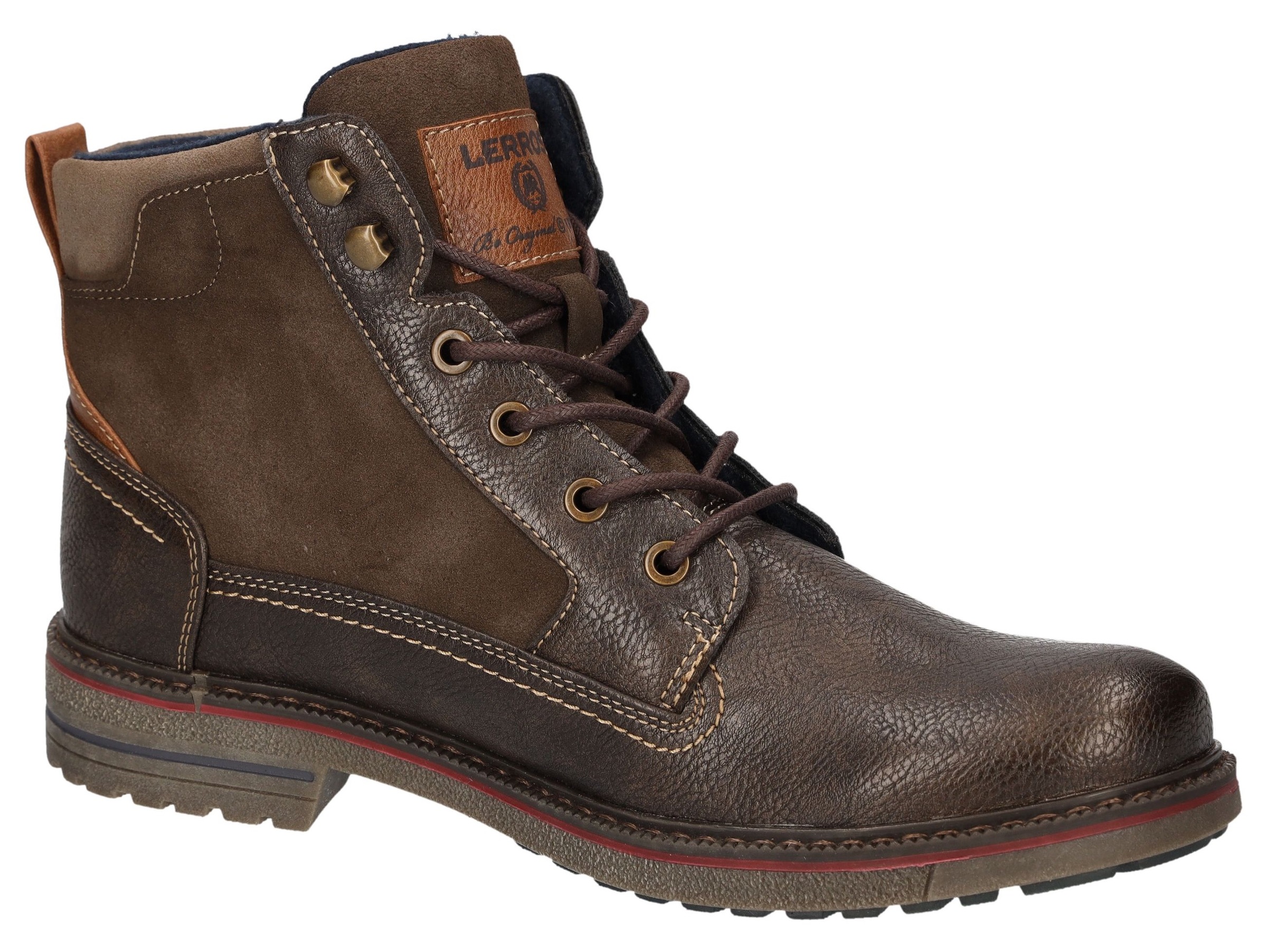 Schnürboots LERROS, Herren, Gr. 45, braun (dunkelbraun), Lederimitat, Schuhe Schnürboots, Schnürboots, mit seitlichem Reißverschluss 3