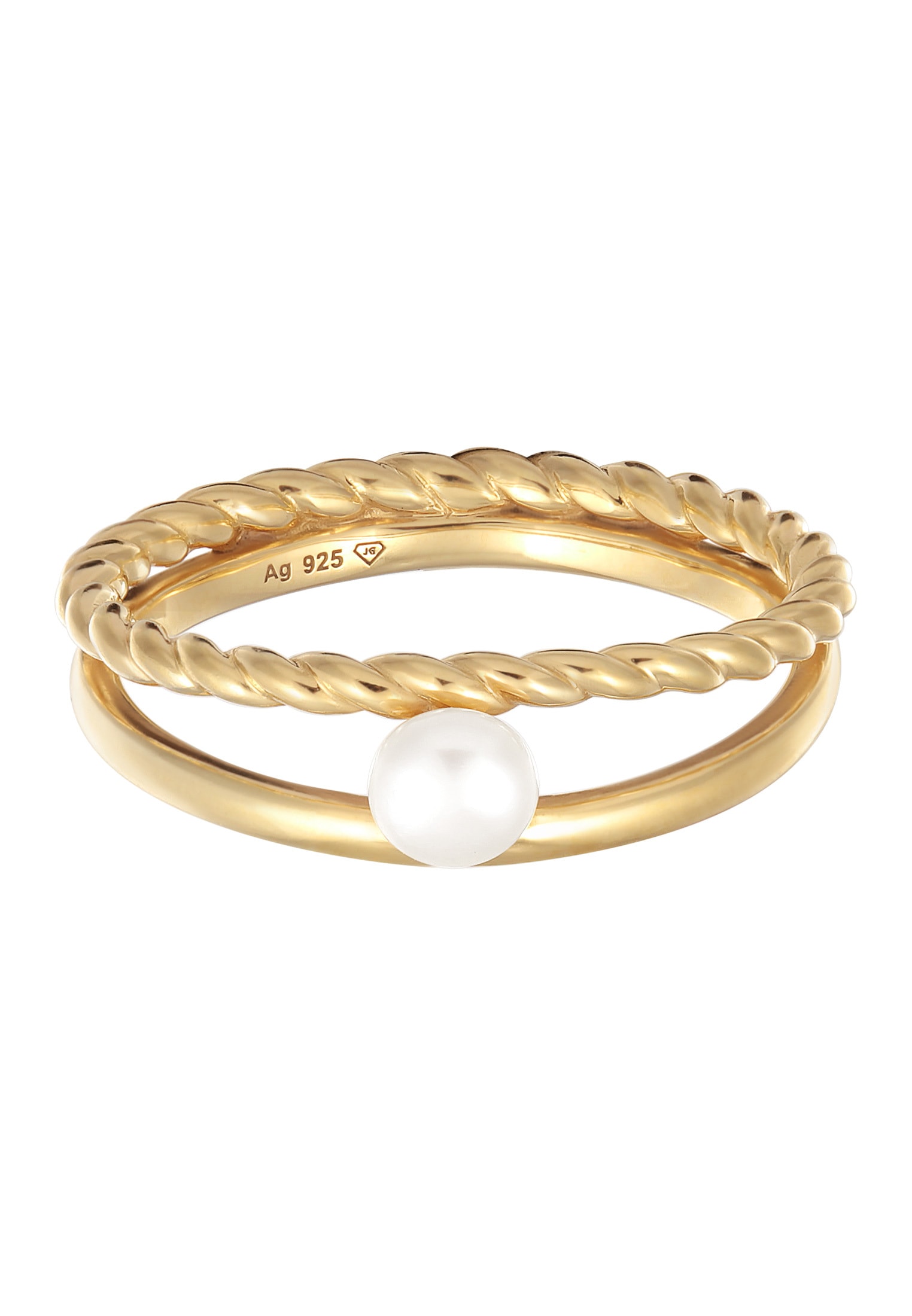 Elli Premium Perlenring »Ring Süßwasserperle Modisch Kordel 925 Silber«
