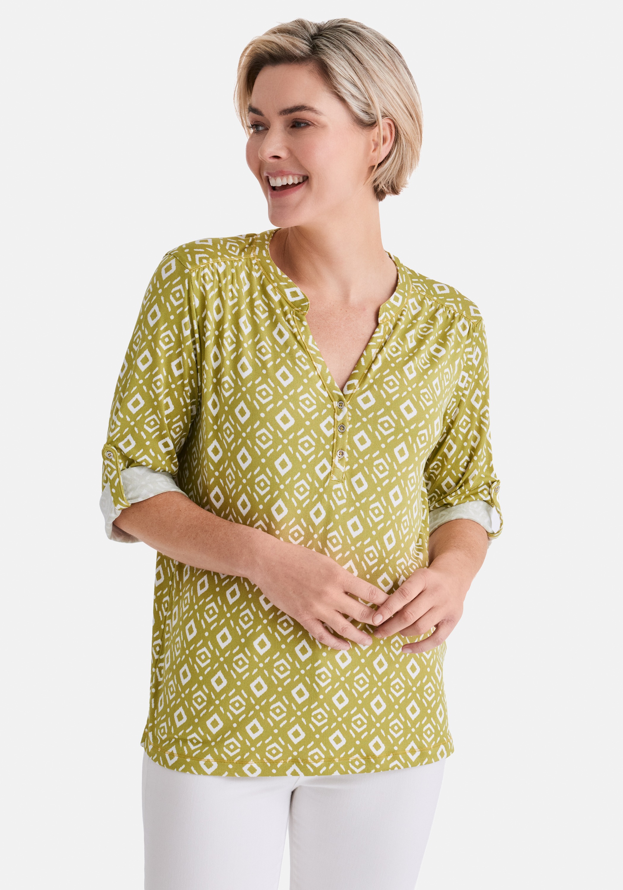 STOOKER WOMEN 3/4-Arm-Shirt "MARIE Print Shirt Bluse 3/4-Arm" Regular Fit Shirt Bluse Baumwolle Shirt Knopfleiste für Damen