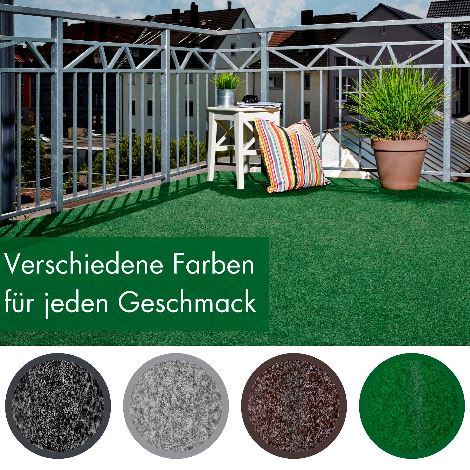 Andiamo Kunstrasen »Aberdeen, Made in Belgium«, rechteckig, 10 mm Höhe, aus Nadelfilz, mit Drainagenoppen, für Balkon, Terasse, Wintergarten