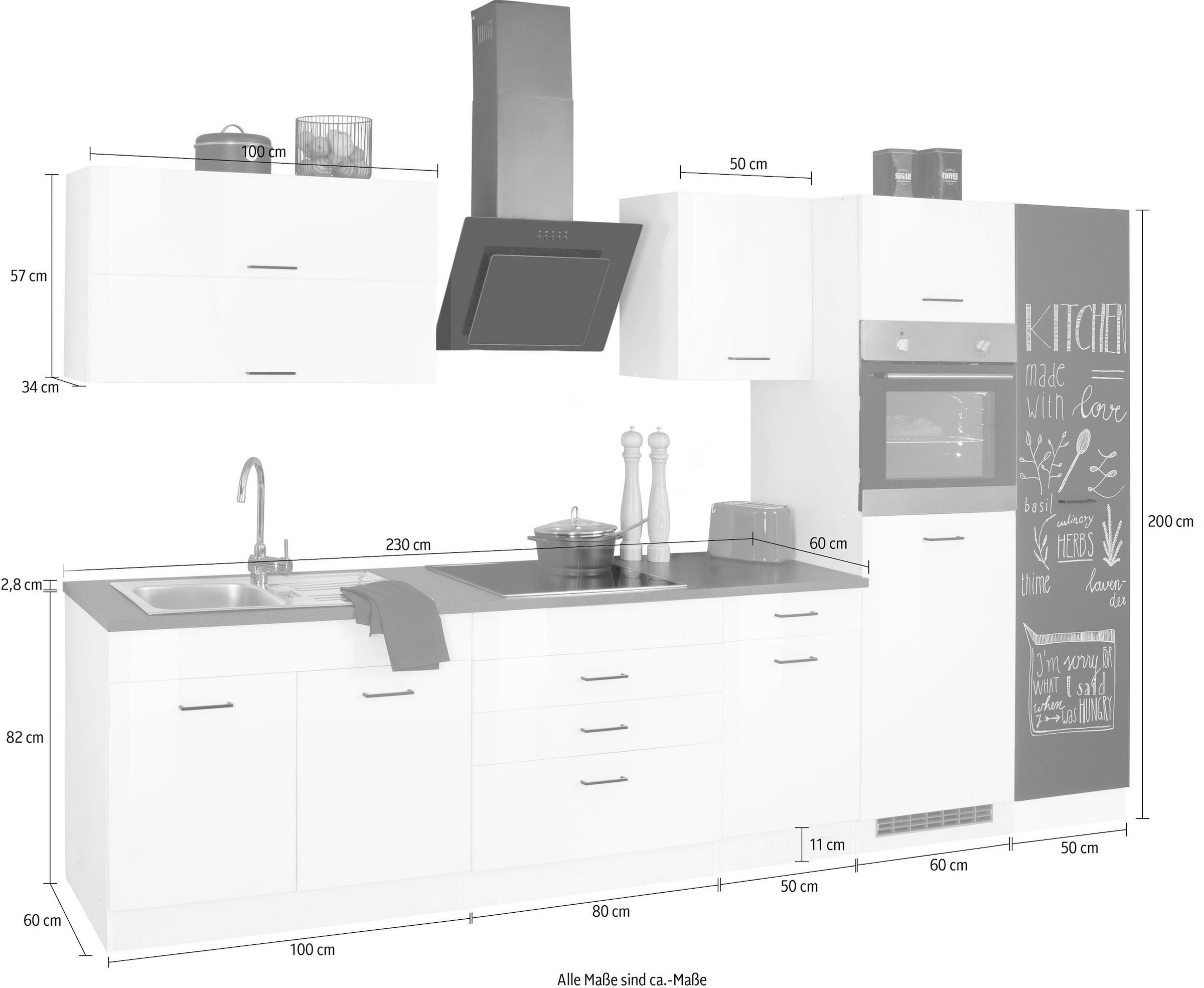 KOCHSTATION Küchenzeile »KS-Trier« mit E-Geräten, Breite 340 cm