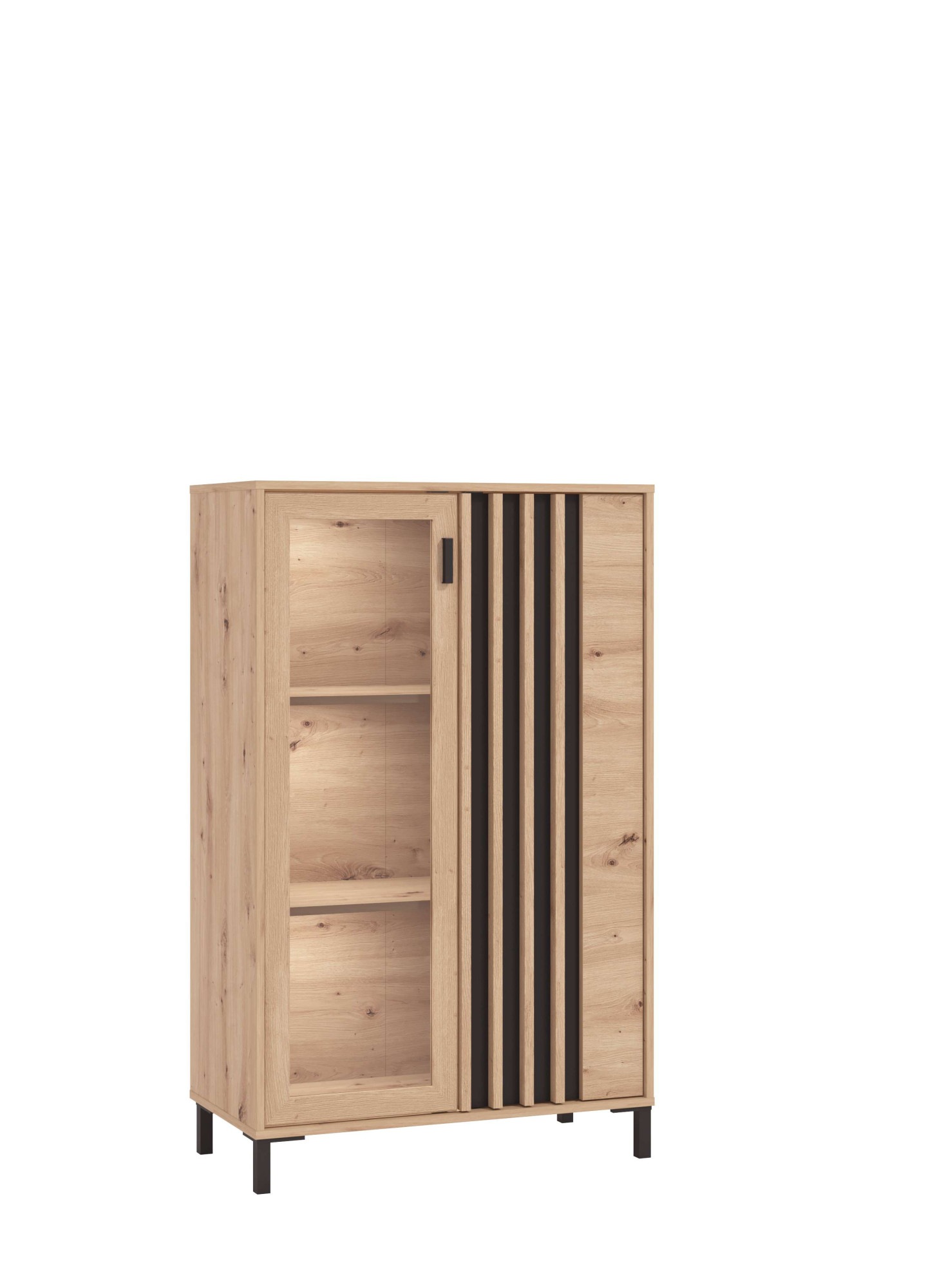 Home affaire Highboard "LAVAL, Hochkommode, Vitrine, Glasvitrine, Kombi-Highboard" Modernes Highboard in Artisan-Dekor mit Glasfront & Lamellen-Optik