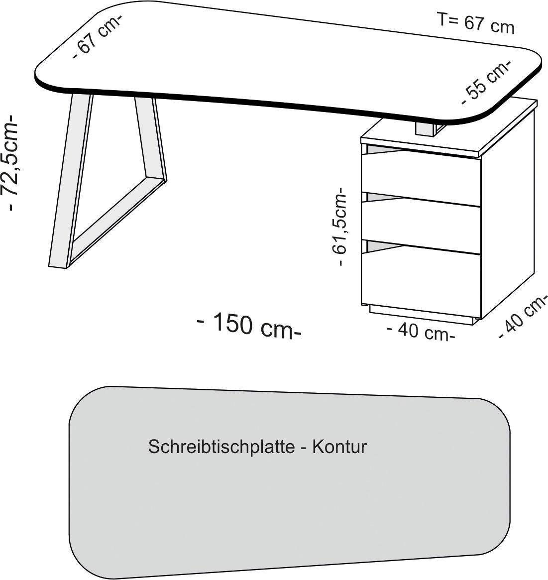 VOGL Möbelfabrik Schreibtisch »Erik«, mit Schweizer Kante, teilmassiv, Breite 150 cm, Made in Germany