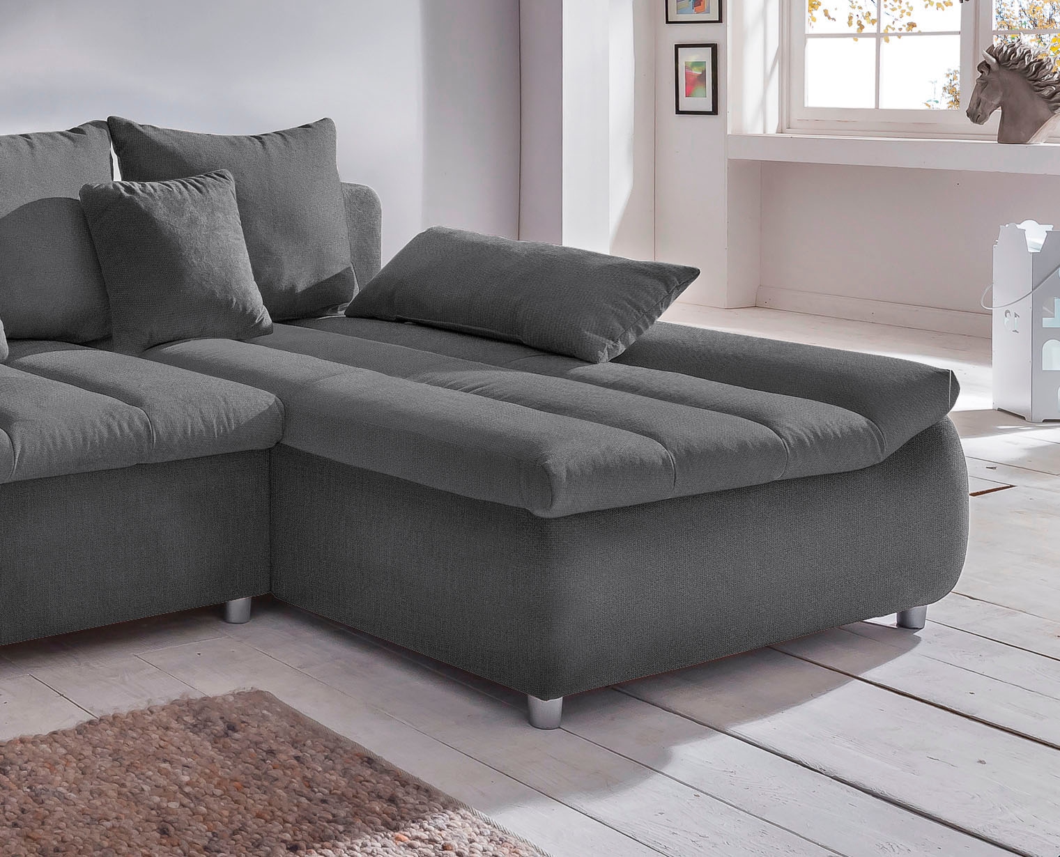 INOSIGN Ecksofa »Imola elegant und bequem, aktuelle Steppung im Sitz, L-Form«, wahlweise mit Bettfunktion