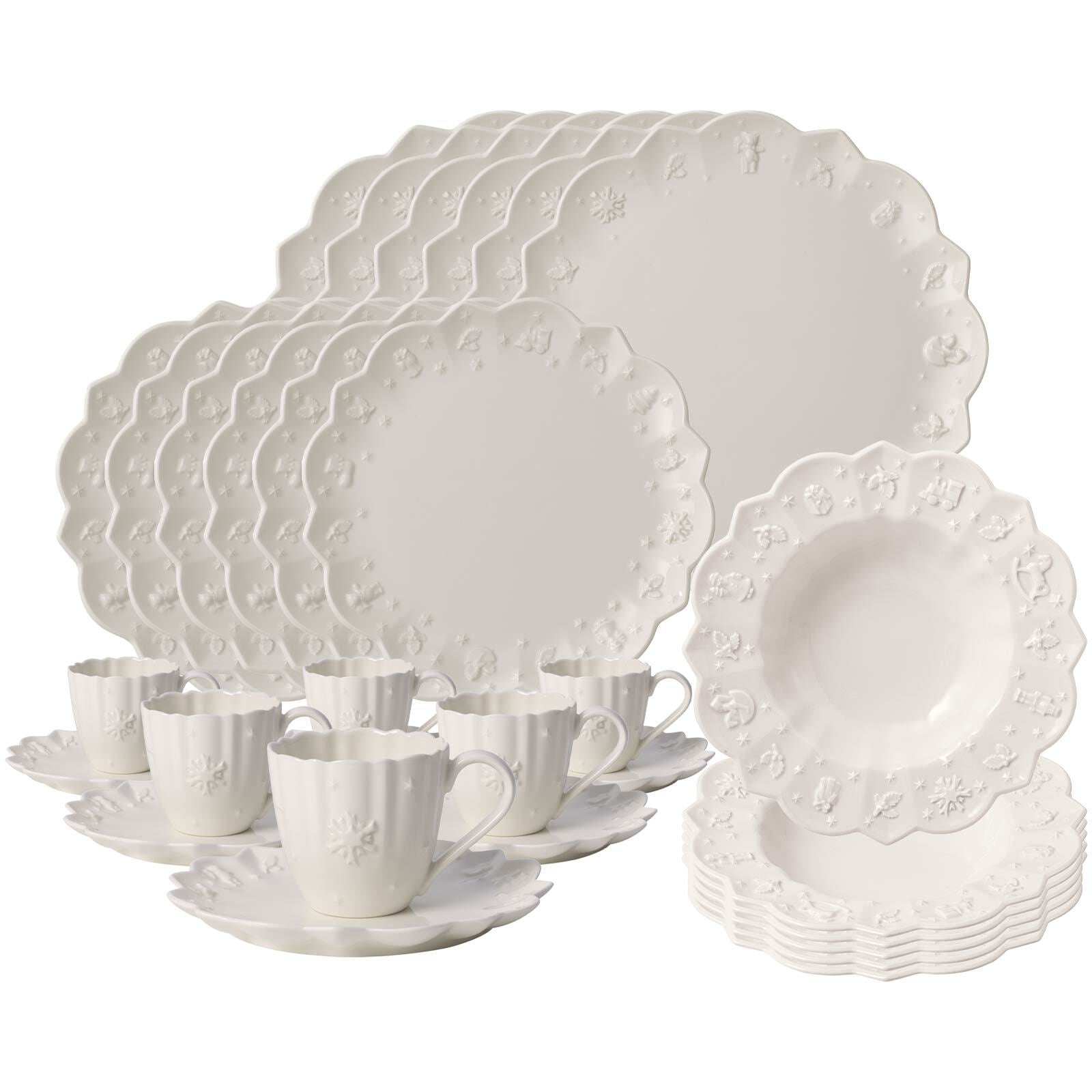 Villeroy & Boch Geschirr-Set "Kombiservice Toys Delight Royal Classic 30er Set weiß" Spülmaschinengeeignet, Mikrowellenfest