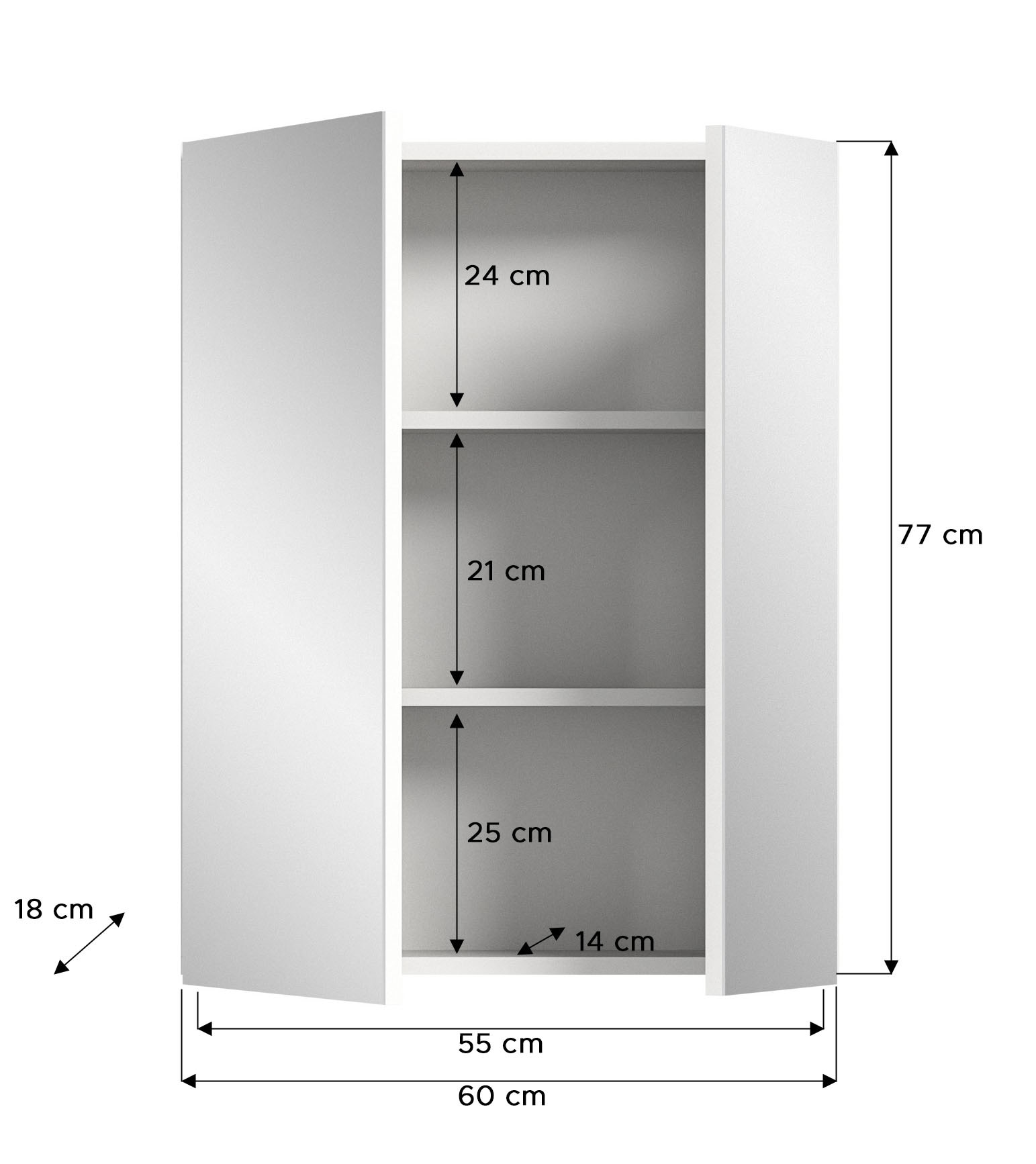welltime Spiegelschrank »BIEL, TOPSELLER!, Breite 60 cm, 2 Türen, 2 Einlegeböden, 3 Fächer«, (1 St.), Badmöbel, Badschrank, Schrank, Wandschrank, Bad, Badezimmer