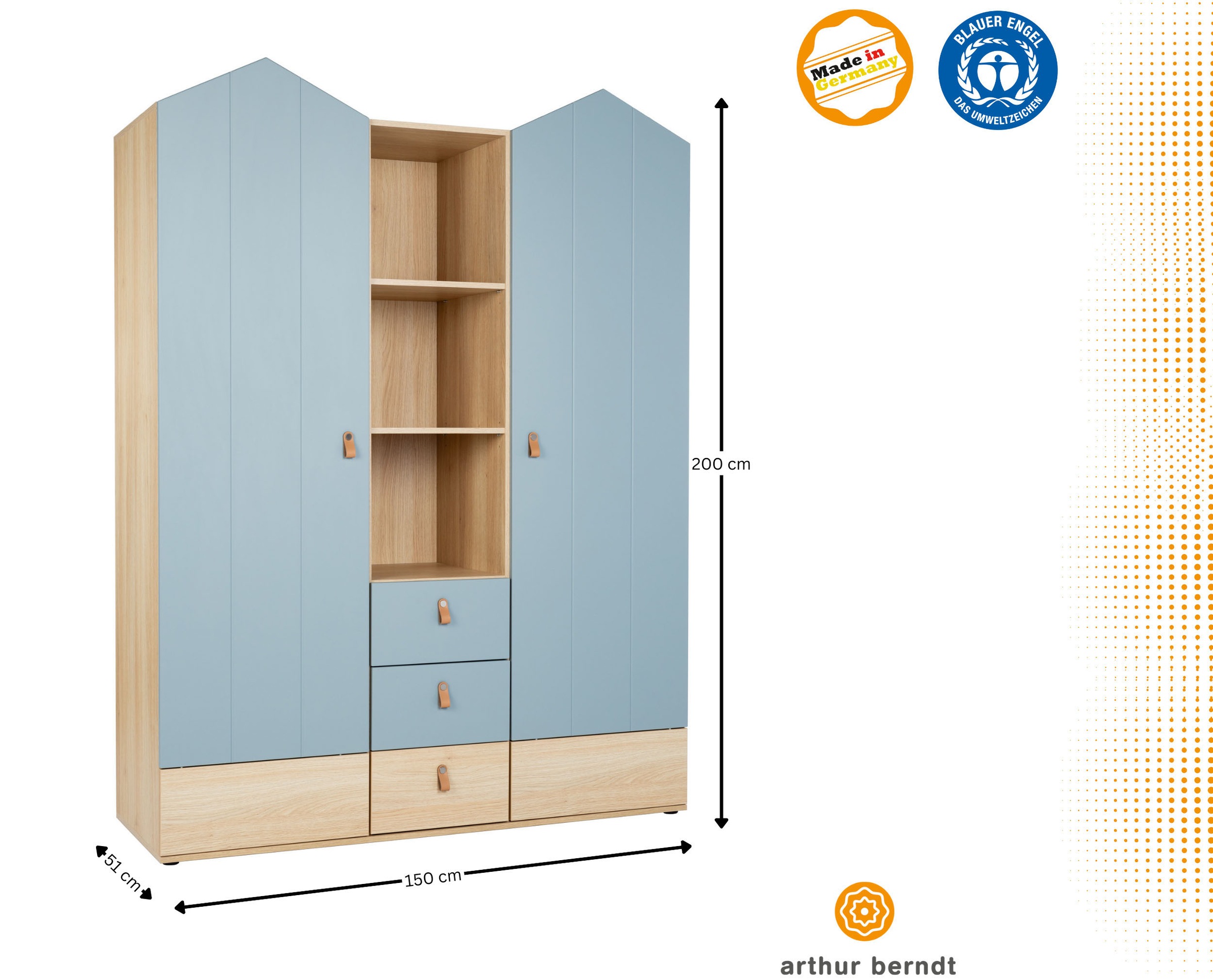 arthur berndt Kinderkleiderschrank »Kleiderschrank »Roofy« 2-türig mit Soft-Close-Funktion«, Soft-Close Funktion