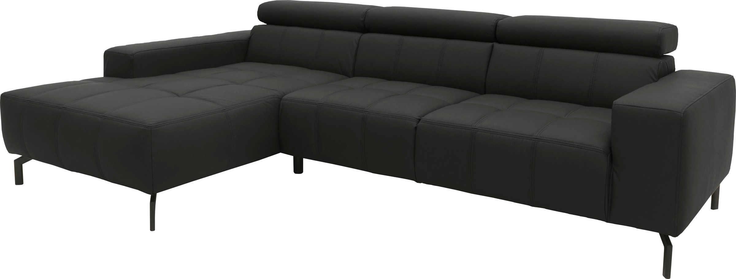 DOMO collection Ecksofa »Cunelli tolle Sitznähte als Designelement, fester Sitzkomfort, L-Form«, wahlweise mit 6-fach verstellbarer Kopfteilverstellung, bodenfrei
