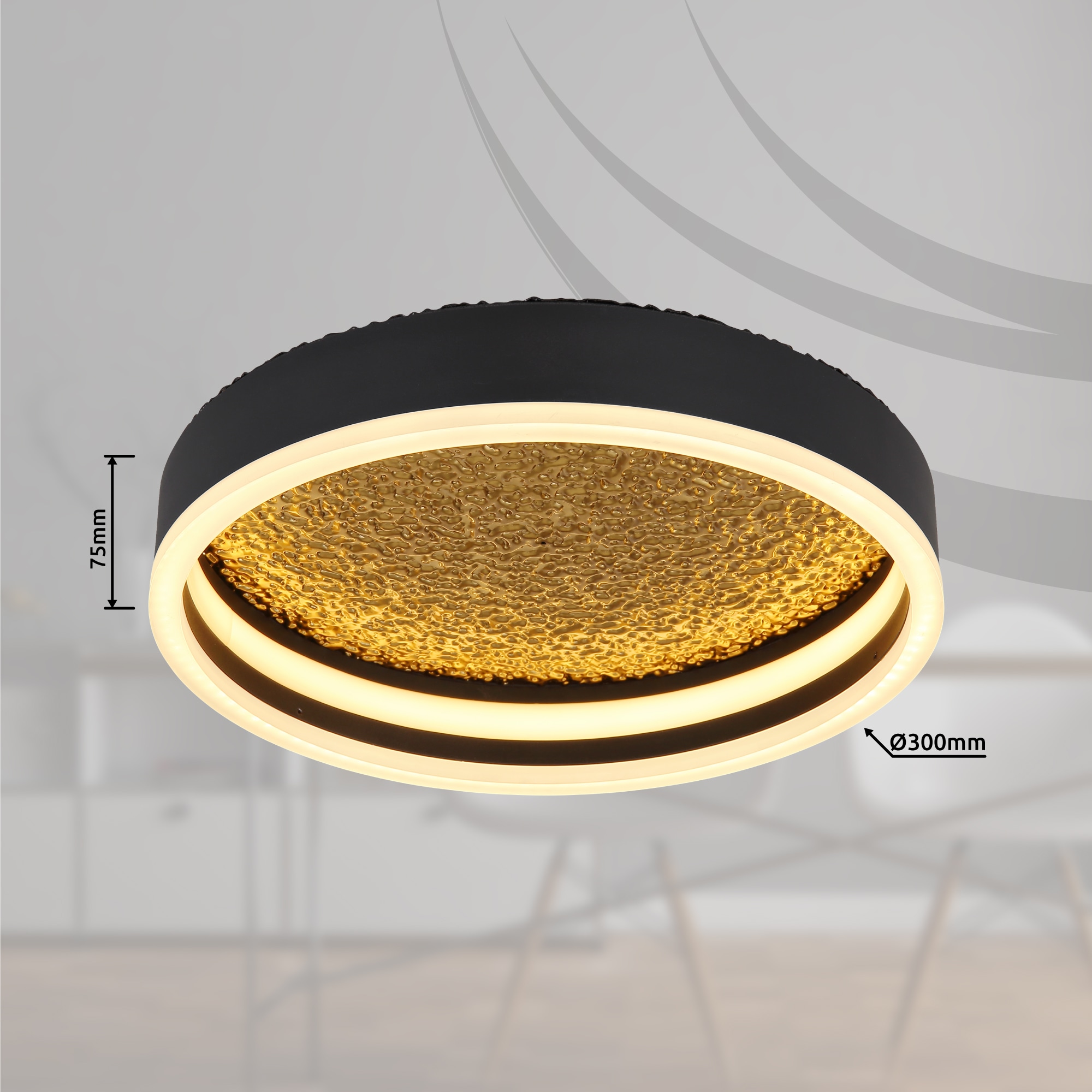 GLOBO LIGHTING Deckenleuchte »HEDI« LED-Modul 1 Stk. Warmweiß Schwarze Deckenleuchte mit Goldakzenten, Silikon weiß, LED 24W