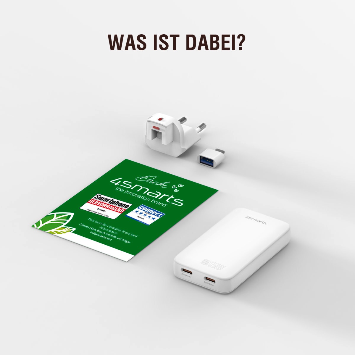 4smarts USB-Ladegerät »FlatPlug Slim Dual 65W GaN 2x USB-C«, extrem flaches Design
