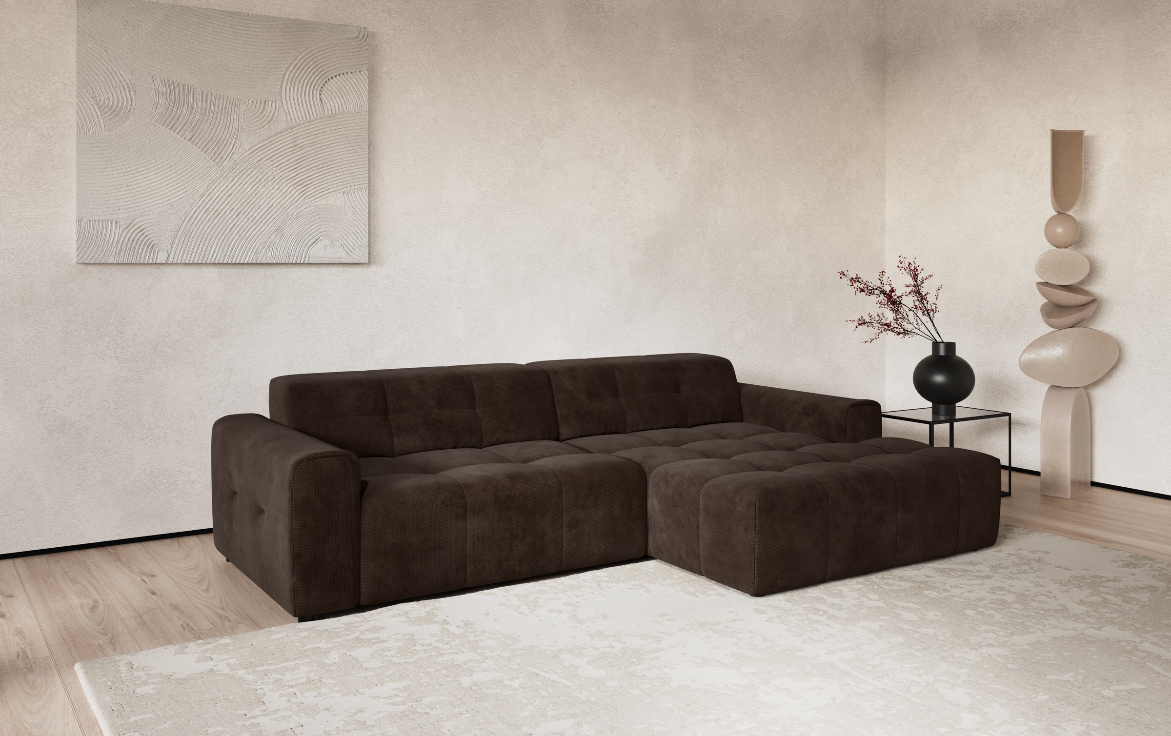 COTTA Ecksofa "Sento L-Form, B:280 cm, Chenille-Struktur, XXL Recamiere B: 133cm" modernes cubisches Sofa, hochwertige Steppung, bequemer Sitzkomfort