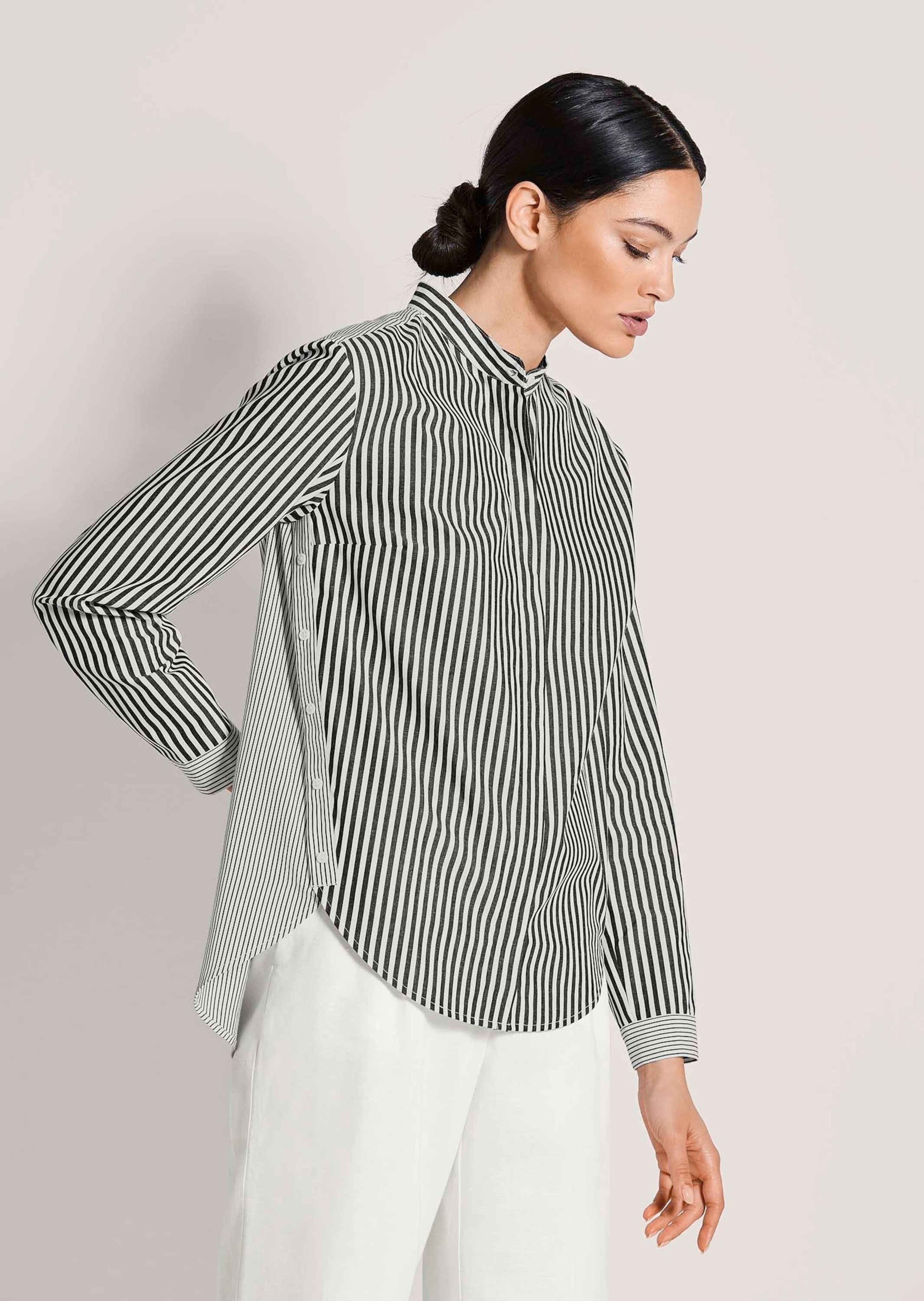 Thumbnail - MADELEINE Langarmbluse "Streifenbluse Blusenshirt mit Knopfdetails" Bluse mit seitlicher Naht und fake Knöpfen