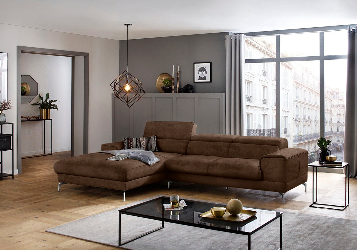 W.SCHILLIG Ecksofa »piedroo, Designsofa mit tollem Sitzkomfort, bequem und elegant, L-Form«, Kopfteilverstellung, wahlweise mit Sitztiefenverstellung, Breite 303cm