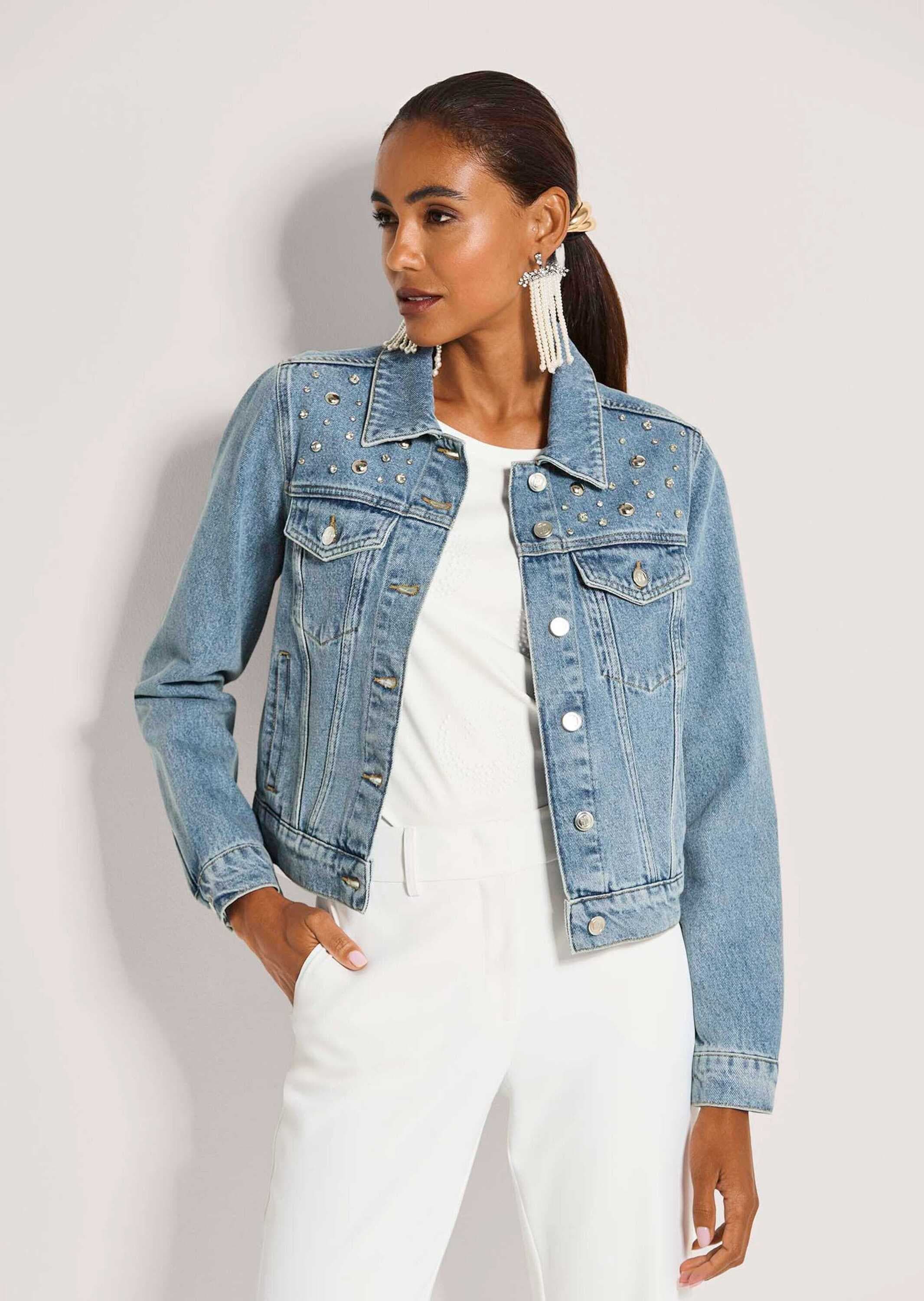 MADELEINE Jeansjacke »Jeansjacke Übergangsjacke mit Nieten« mit Nieten besetzt