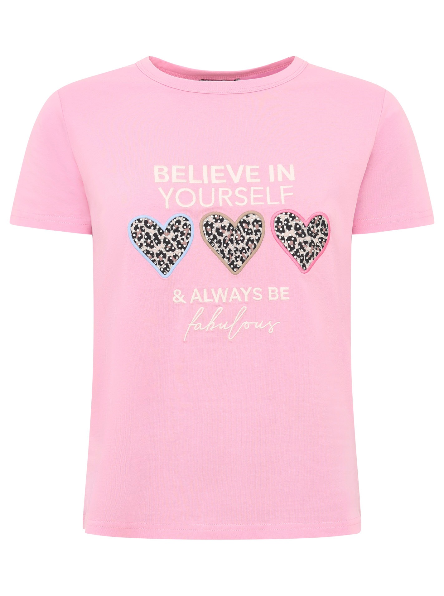 Zwillingsherz T-Shirt ""Always Believe"" Stickerei, Leoherzen, Rundhals, ku günstig online kaufen