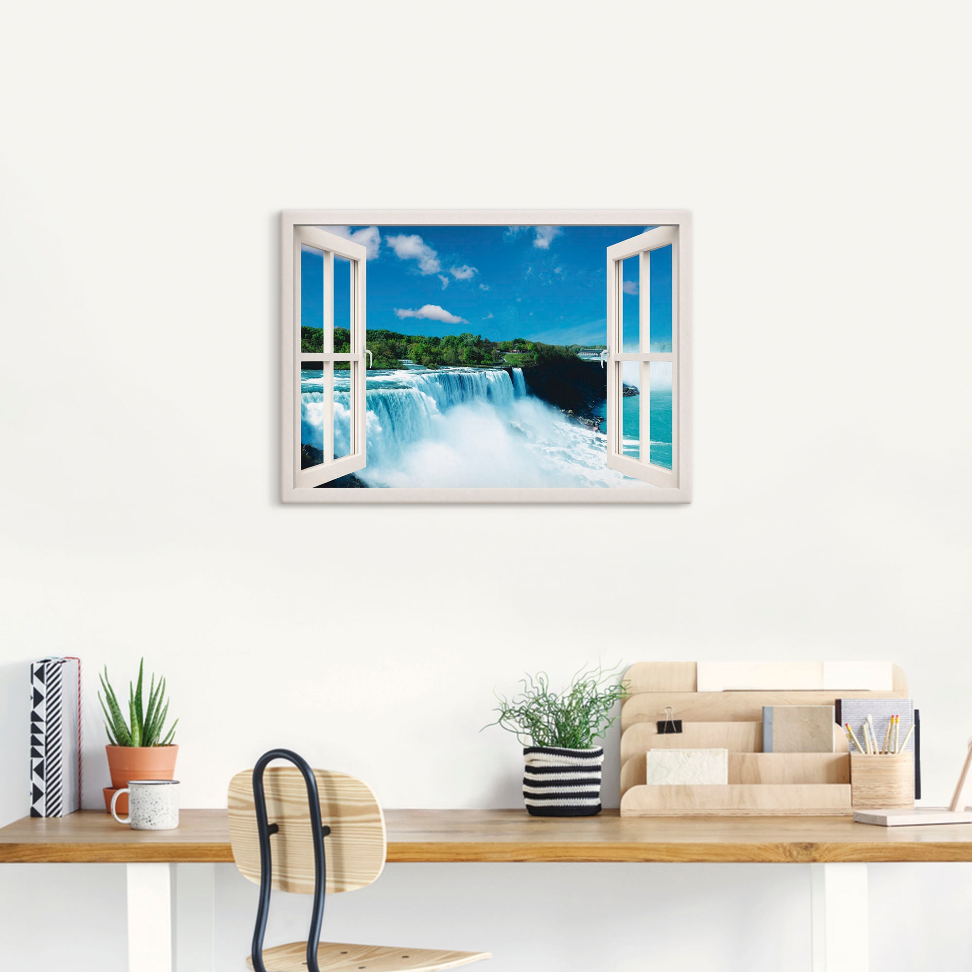 Artland Leinwandbild »Fensterblick - Niagara, weiß«, Fensterblick, (1 St.), auf Keilrahmen gespannt