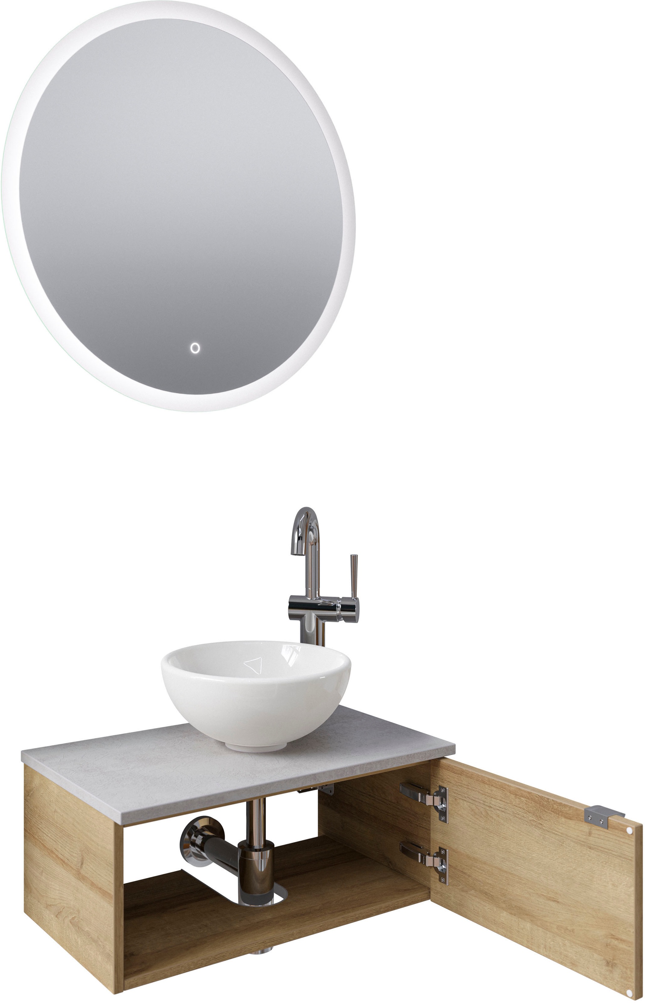 Saphir Badmöbel-Set »Serie 6915«, (4 St.), Gäste-Bad, 70 cm breit, mit LED-Spiegel, offenem Fach und 1 Tür