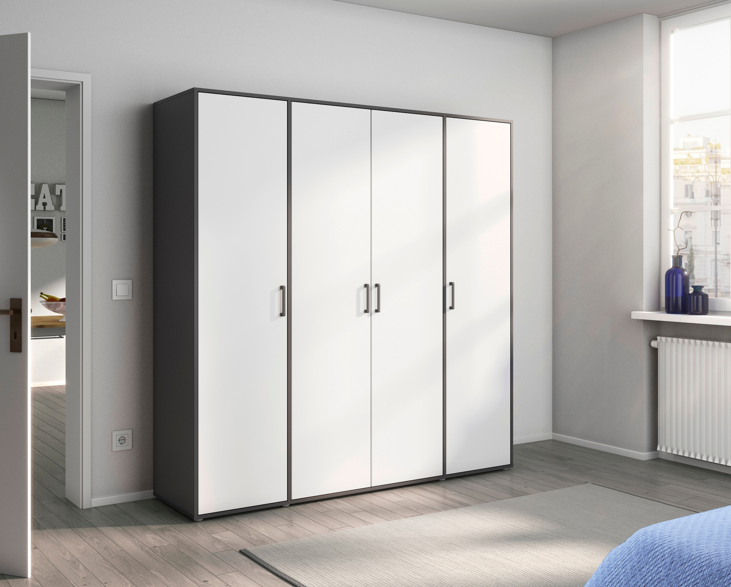 rauch Drehtürenschrank »Kleiderschrank Schrank Garderobe Wäscheschrank TOPSELLER VOYAGER«, mit modernen Griffen in Graumetallic, viel Stauraum MADE IN GERMANY