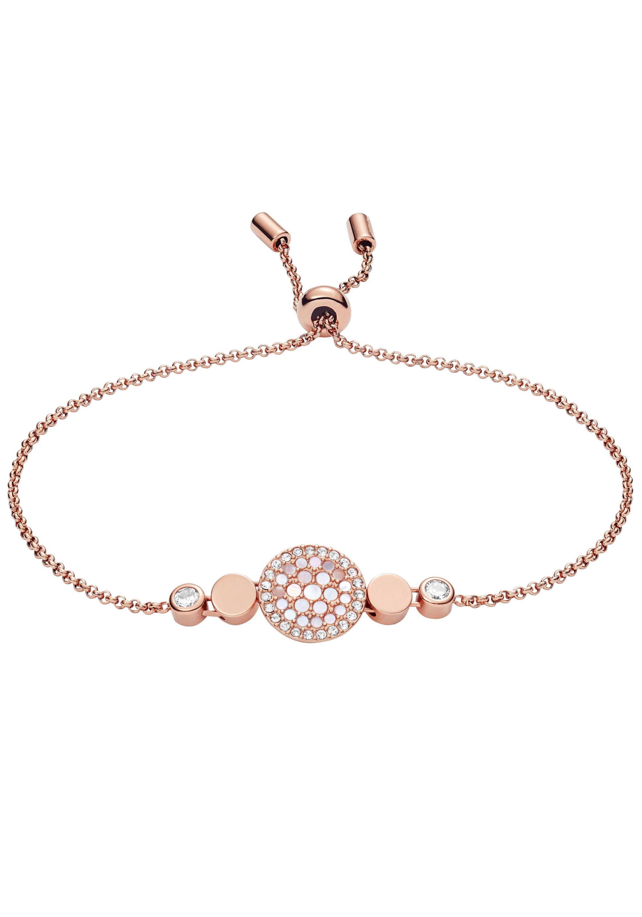 Edelstahlarmband FOSSIL "Schmuck Geschenk Edelstahl VAL MOSAIC DISC Vintage Glitz", rosa (roségoldfarben, rosa, kristallweiß, kristallweiß), Armbänder, Damen, 21,5cm, Edelstahl, Edelstahlarmband, mit Glasstein, mit Perlmutt 2