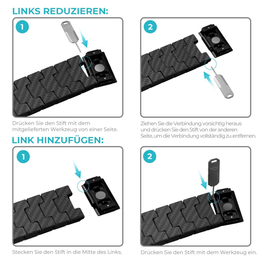 Pitaka Smartwatch-Armband »Carbon Fiber Link Bracelet Modern Band 42-44mm«, (1 tlg.)