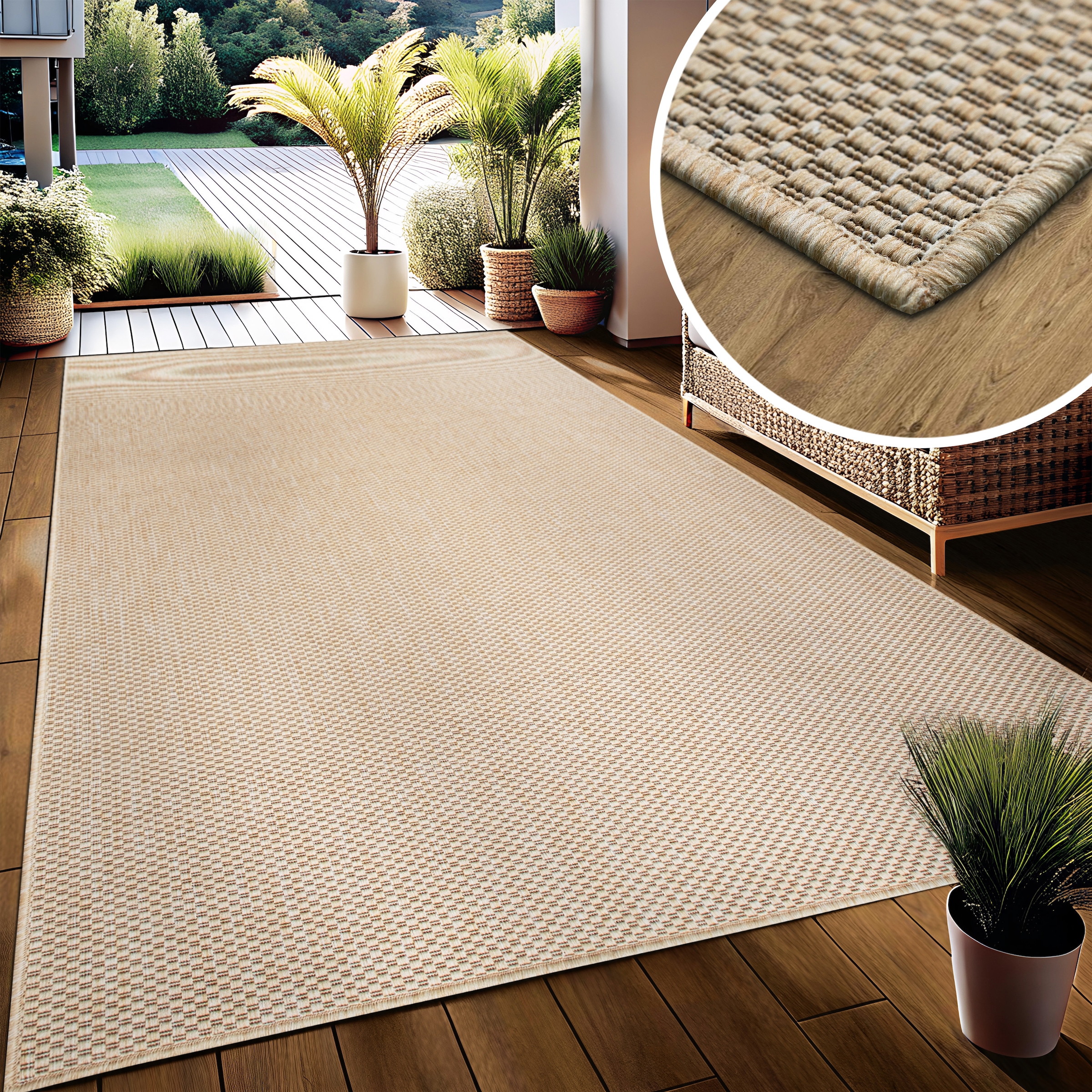 my home Teppich »Venedig auch als Läufer erhältlich«, rechteckig, 4 mm Höhe, In- und Outdoor geeignet, Sisal-Optik, Wetterfest & UV-beständig