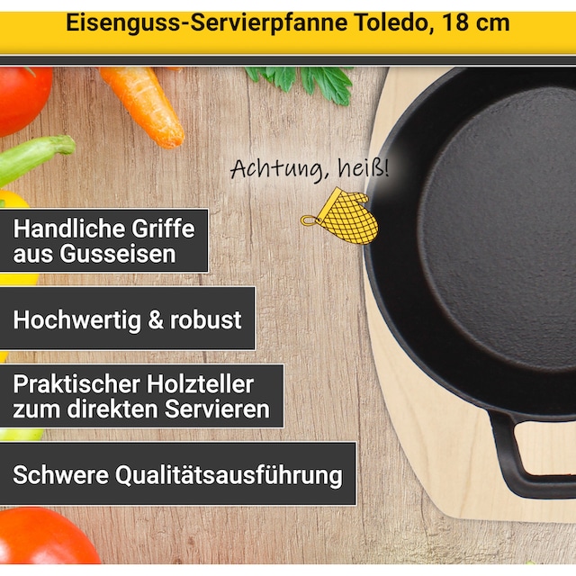 Krüger Servierpfanne »Toledo«, Gusseisen, (1 tlg.), inkl. Holzteller,  Induktion, Ø 18 cm kaufen | BAUR