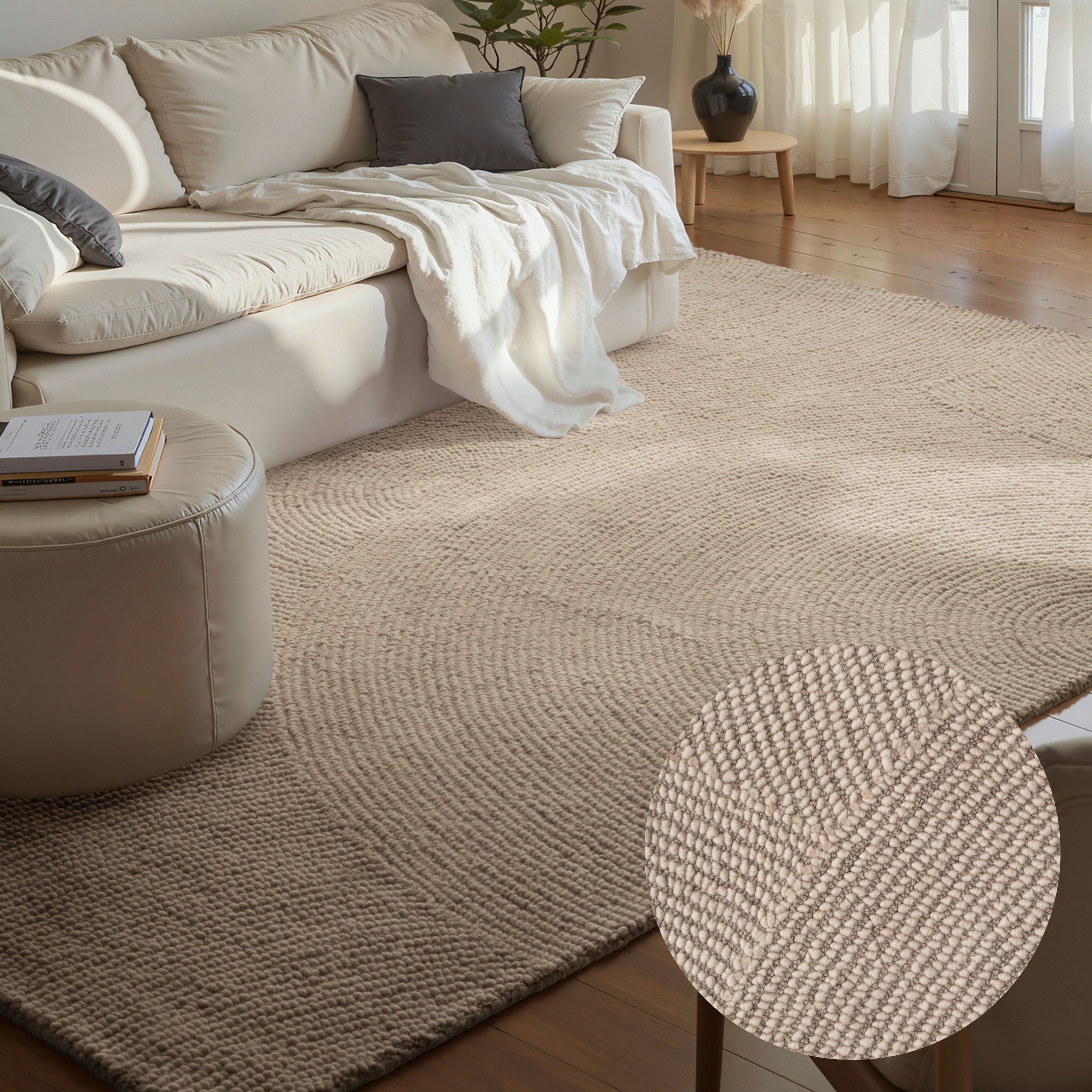 HANSE Home Wollteppich "Calmio, auch als Läufer und in rund" rechteckig 18 mm Höhe Handgetuftet, Wolle, Natur, Wohnzimmer, Schlafzimmer, Skandi, Hygge