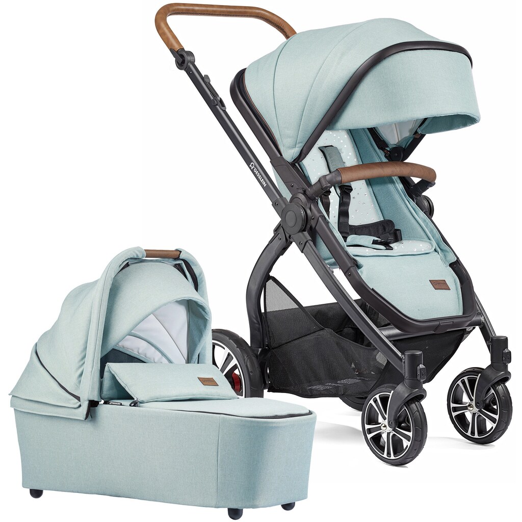 Gesslein Kombi-Kinderwagen »FX4 Life, schwarz/tabak, mintgrün meliert/Punkte mint/silber«, mit Wanne CX3; Design & Handarbeit aus Deutschland