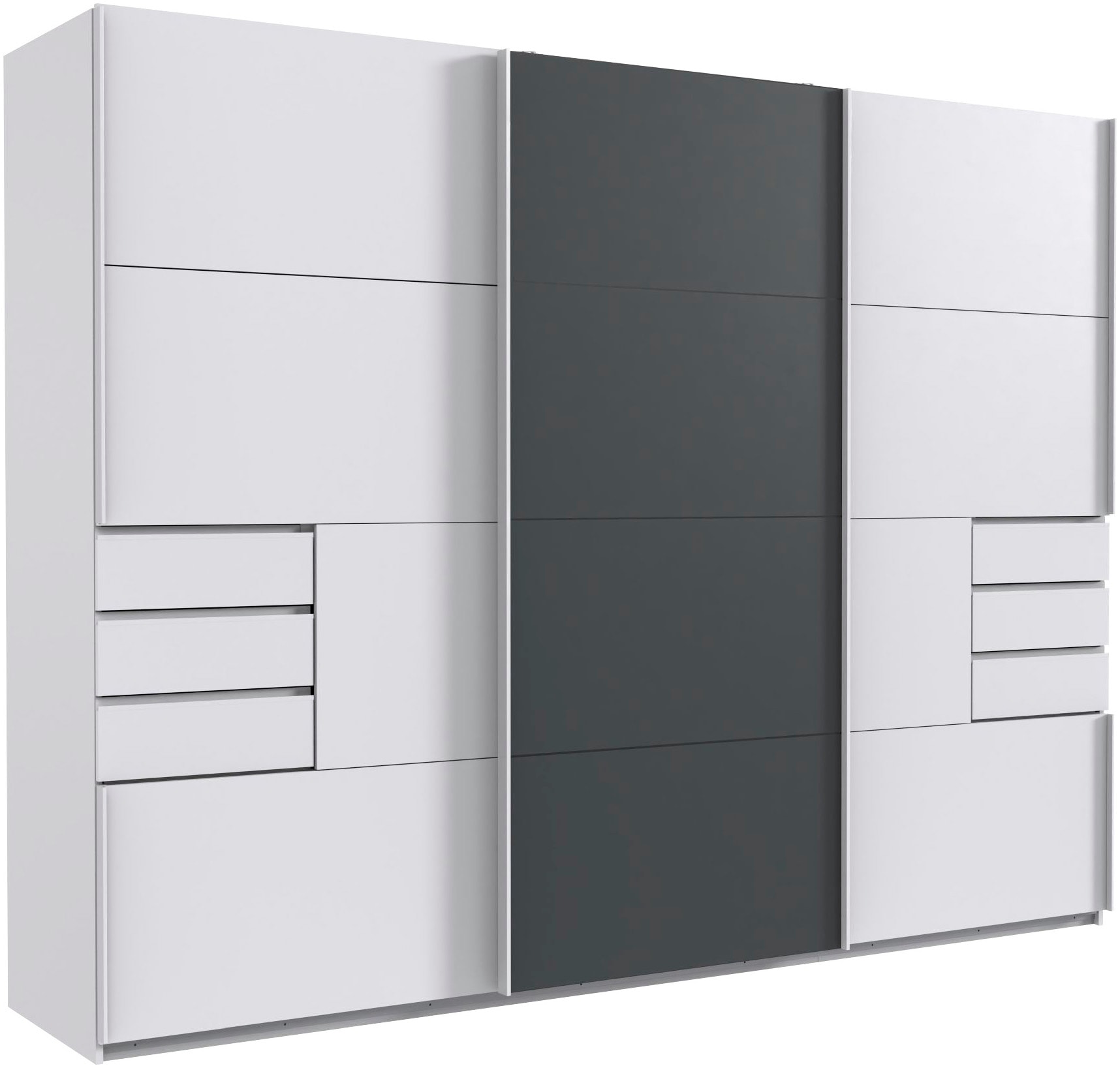 Wimex Schwebetürenschrank "Saigon, mit kompletter Innenausstattung, Made in Germany" Kleiderschrank 3-türig, 270cm breit, mit 6 praktischen Außenschubladen