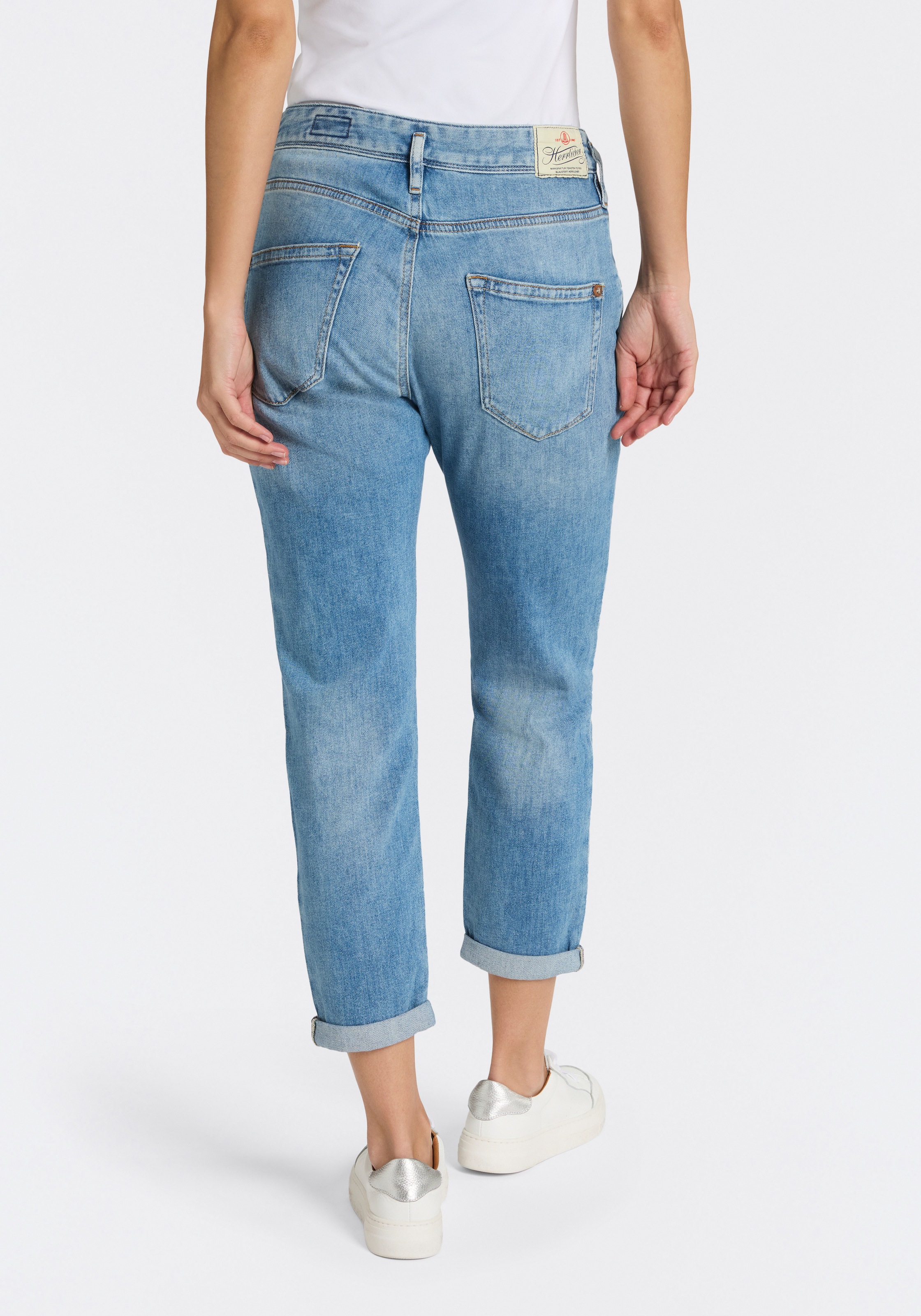 Herrlicher Boyfriend-Jeans »Shyra Cropped Denim Stretch« mit Abnähern, Umschlagsaum