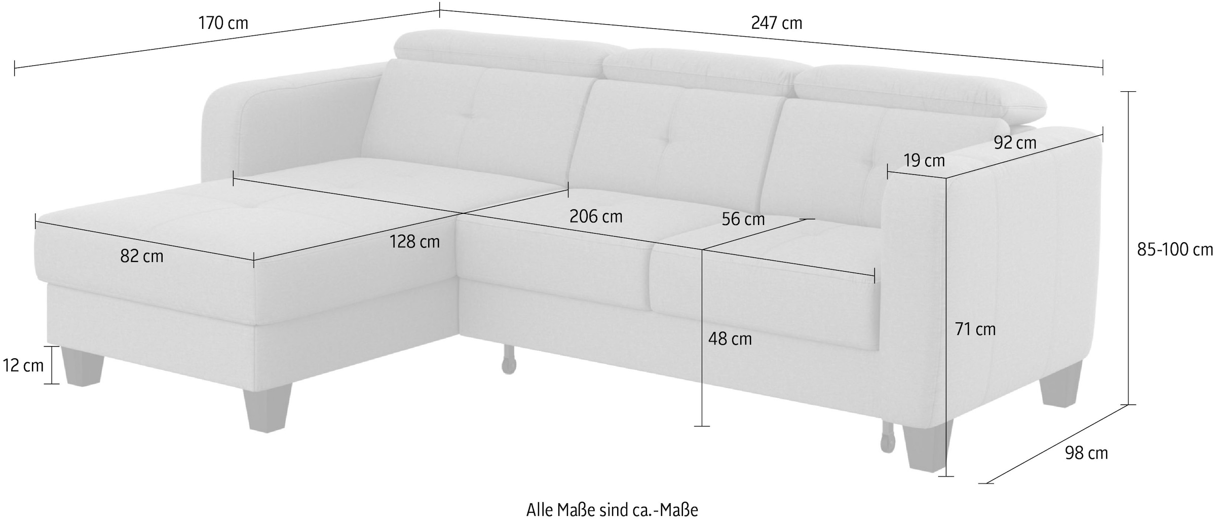 sit&more Ecksofa »Belluci L-Form«, inklusive Federkern, wahlweise mit Bettfunktion und Bettkasten