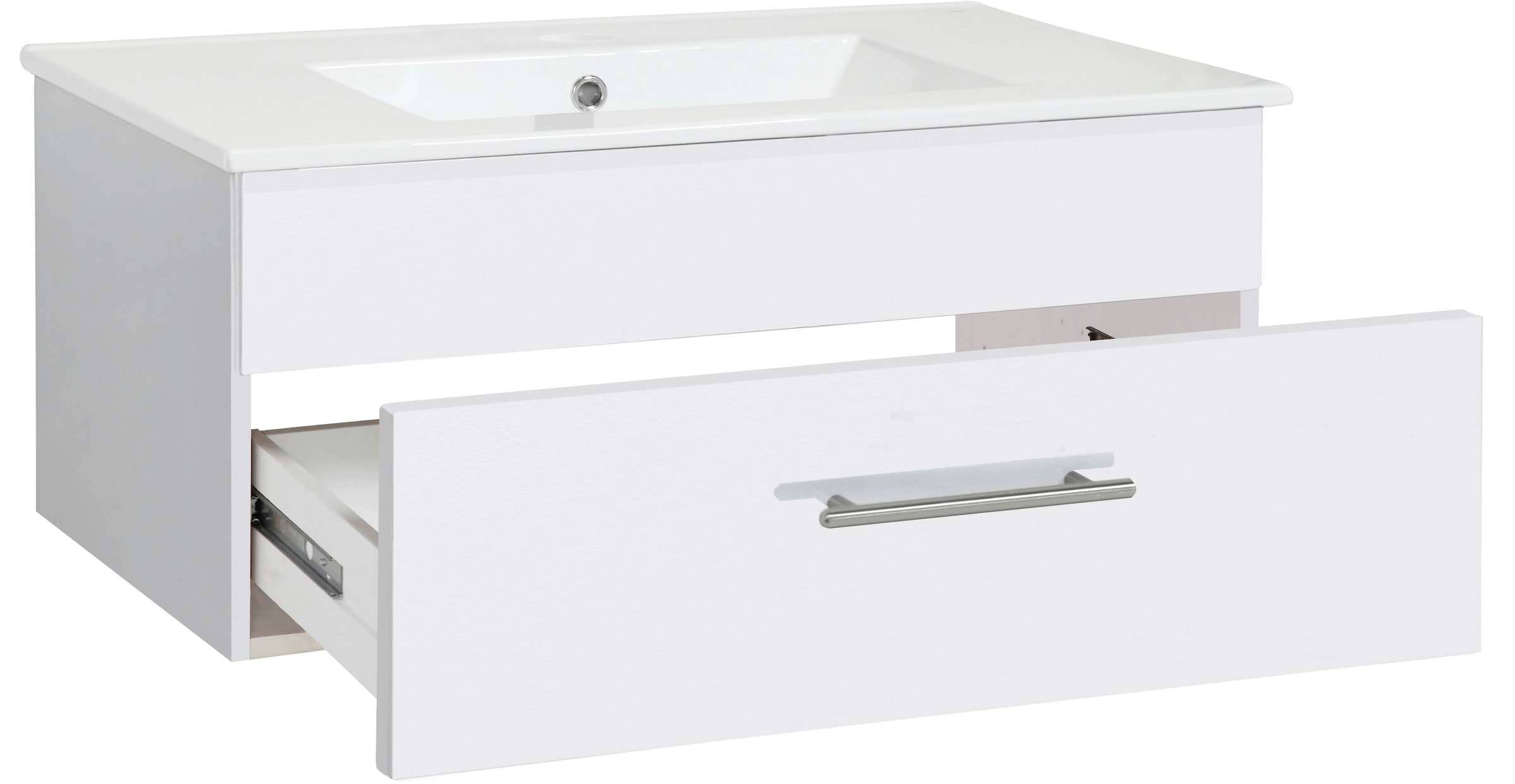 welltime Waschtisch »Trento Light, 60cm, 80cm, 100cm, Keramik-Auflagebecken«, 1 feste Blende und 1 Auszug