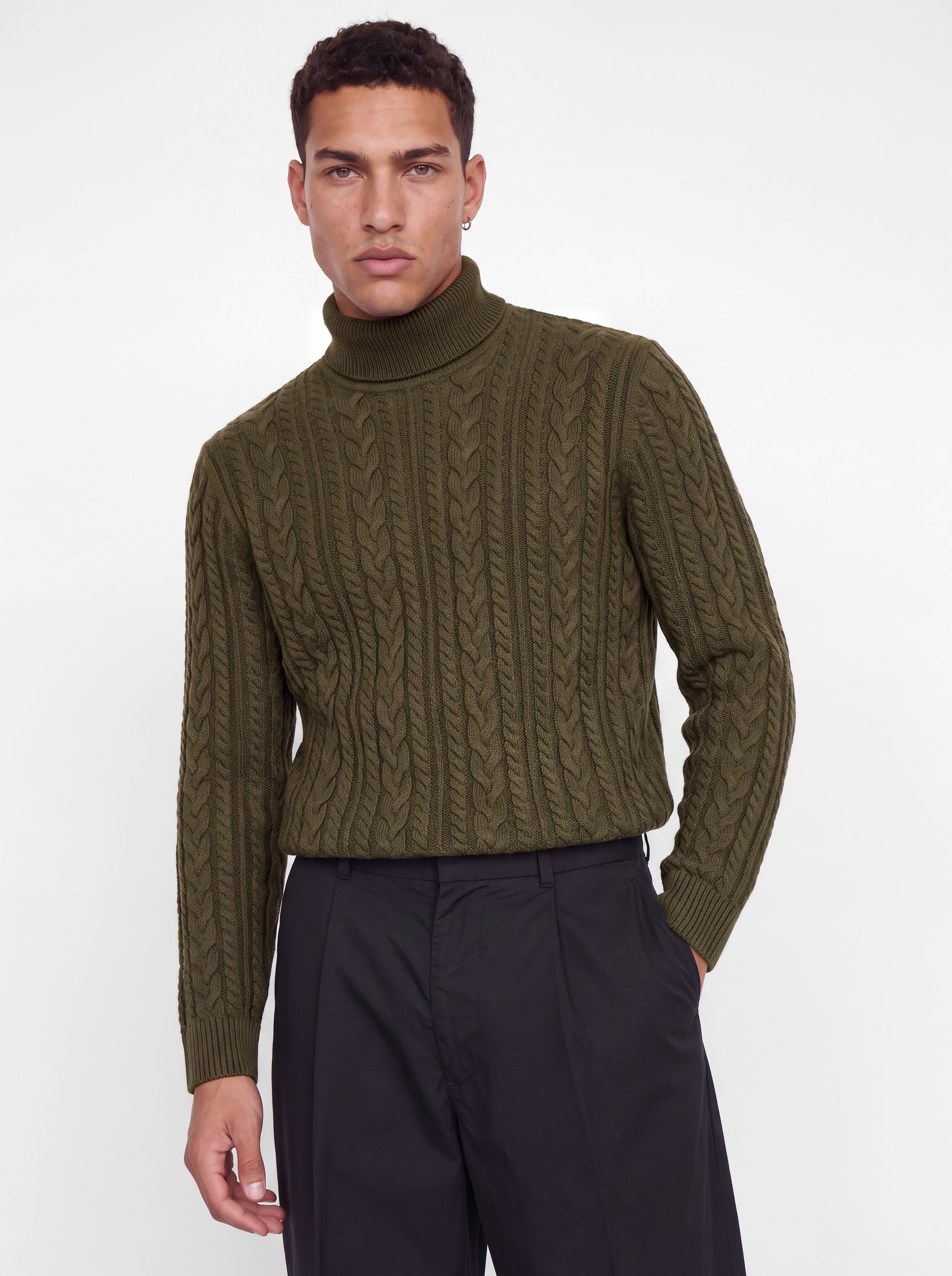 Jack & Jones Rollkragenpullover "JPRBLUCALLUM CABLE KNIT ROLL NECK" Materialmix, regular fit