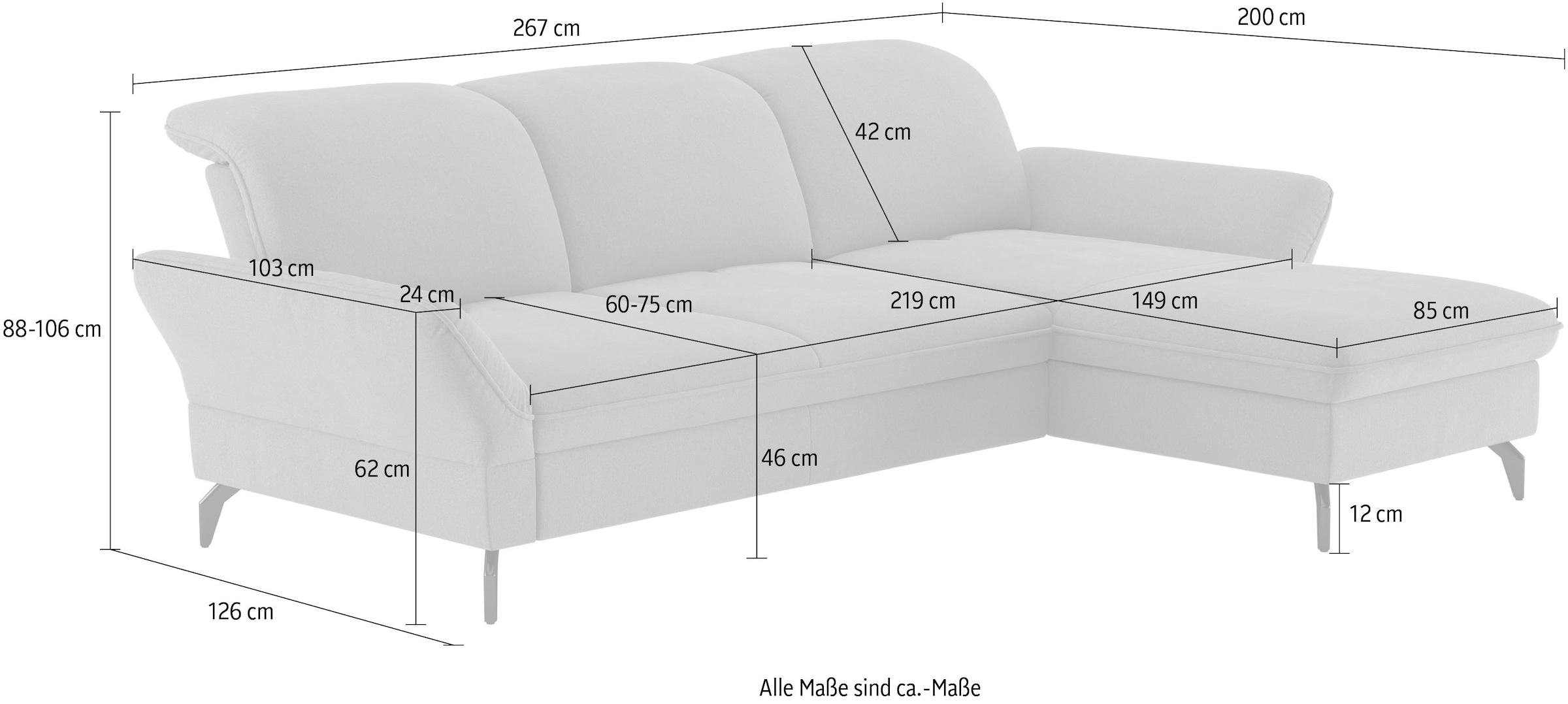 sit&more Ecksofa »Leandro L-Form«, Wahlweise mit Bett-, Kopfteil - und Armlehnfunktion, sowie Bettkasten