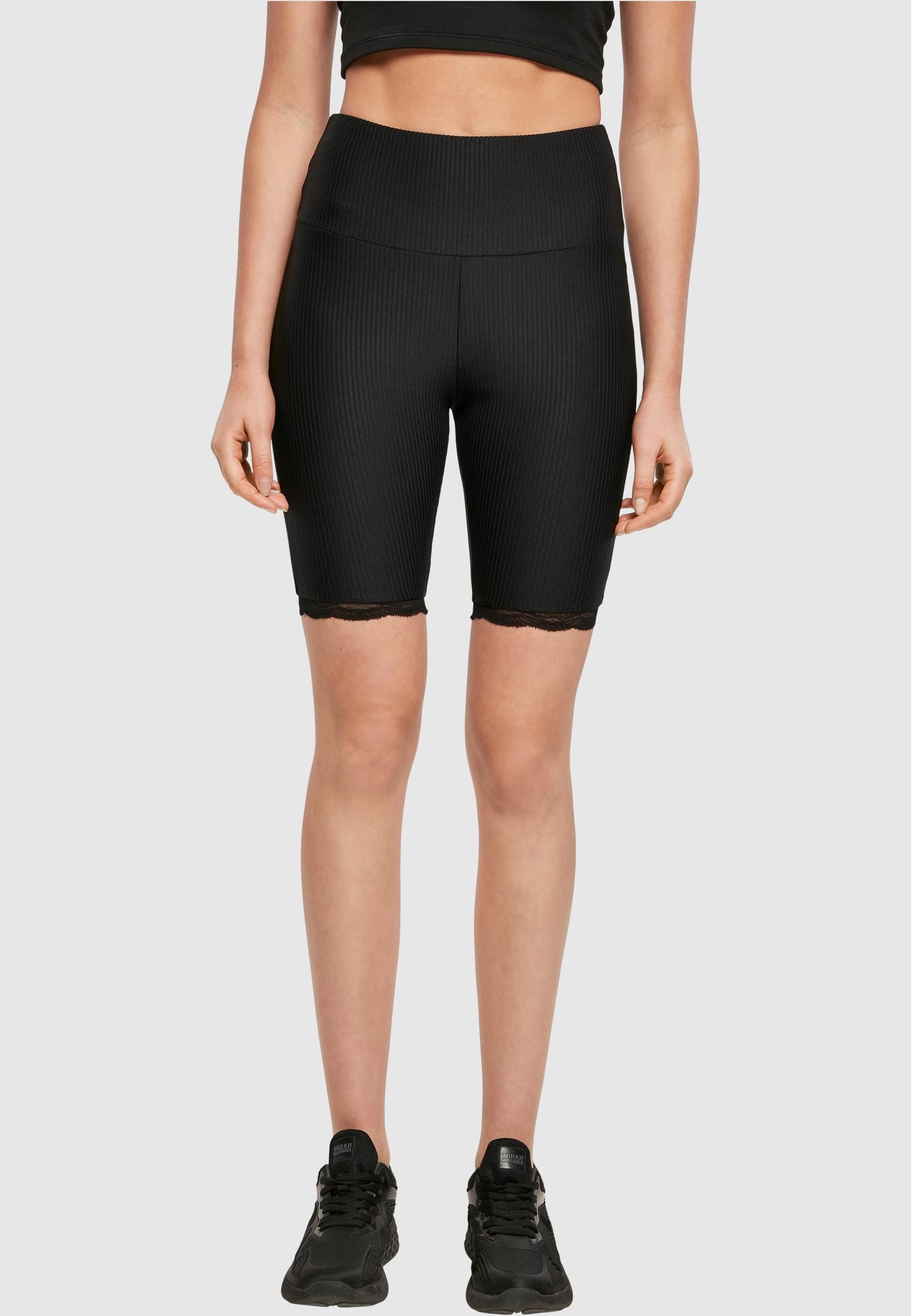 URBAN CLASSICS Stoffhose »Urban Classics Damen Ladies High Waist Rib Lace Hem Cycle Shorts«, (1 tlg.)