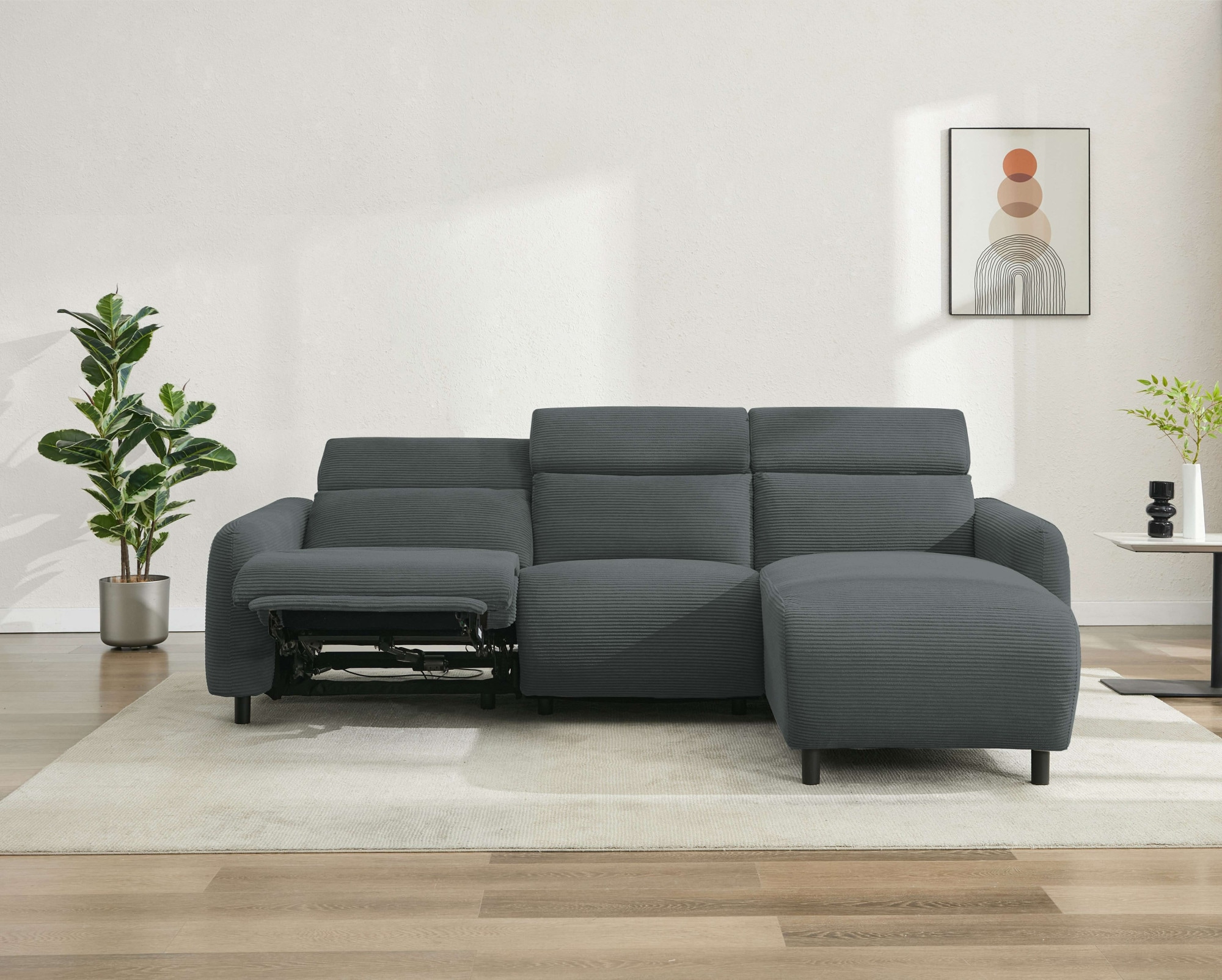Home affaire Ecksofa »SKAANE Struktur, L-Form, 274 cm, manuelle u. elektrische Funktion,«, Kopfteilverstellung, Relax-und Liegefunktion, Federkernpolsterung