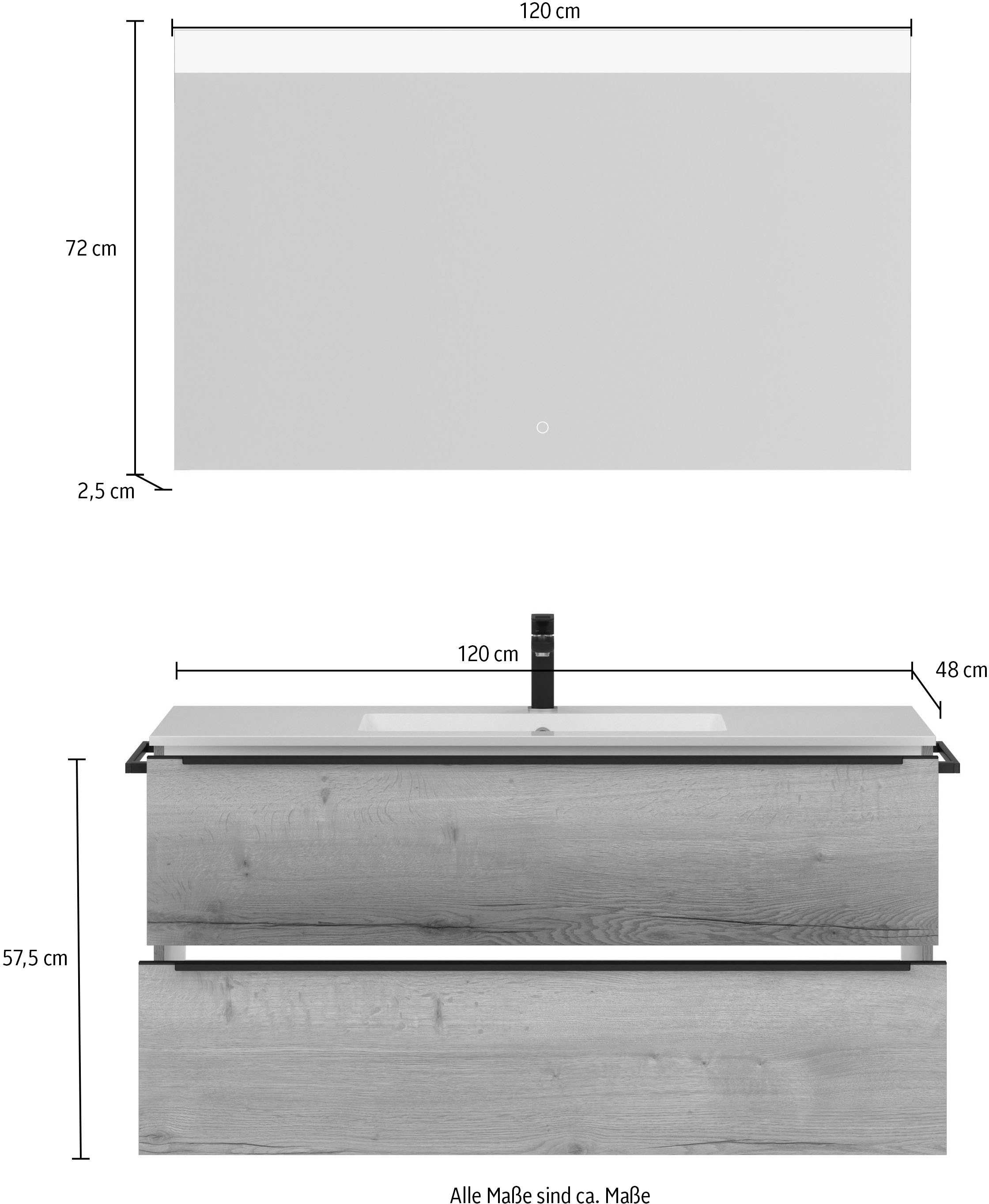nobilia® Badmöbel-Set »Levere«, (2 St., vormontiert, mit Soft-Close), inkl. Spiegel mit Touch-Sensor, in vier Breiten