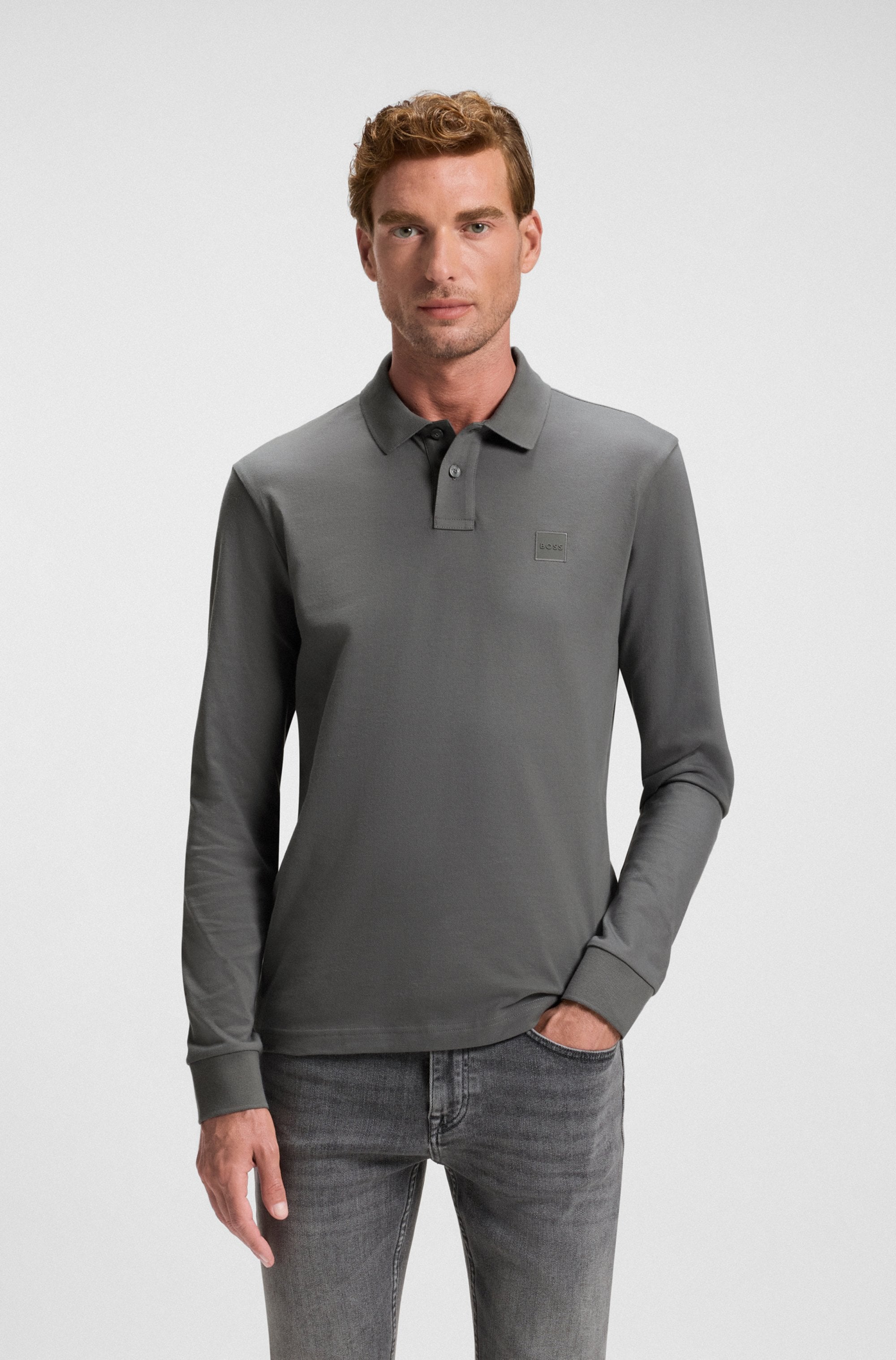 BOSS ORANGE "Passerby Langarm Regular Fit" Langarm Classic Stretch Pique Polo, pflegeleicht