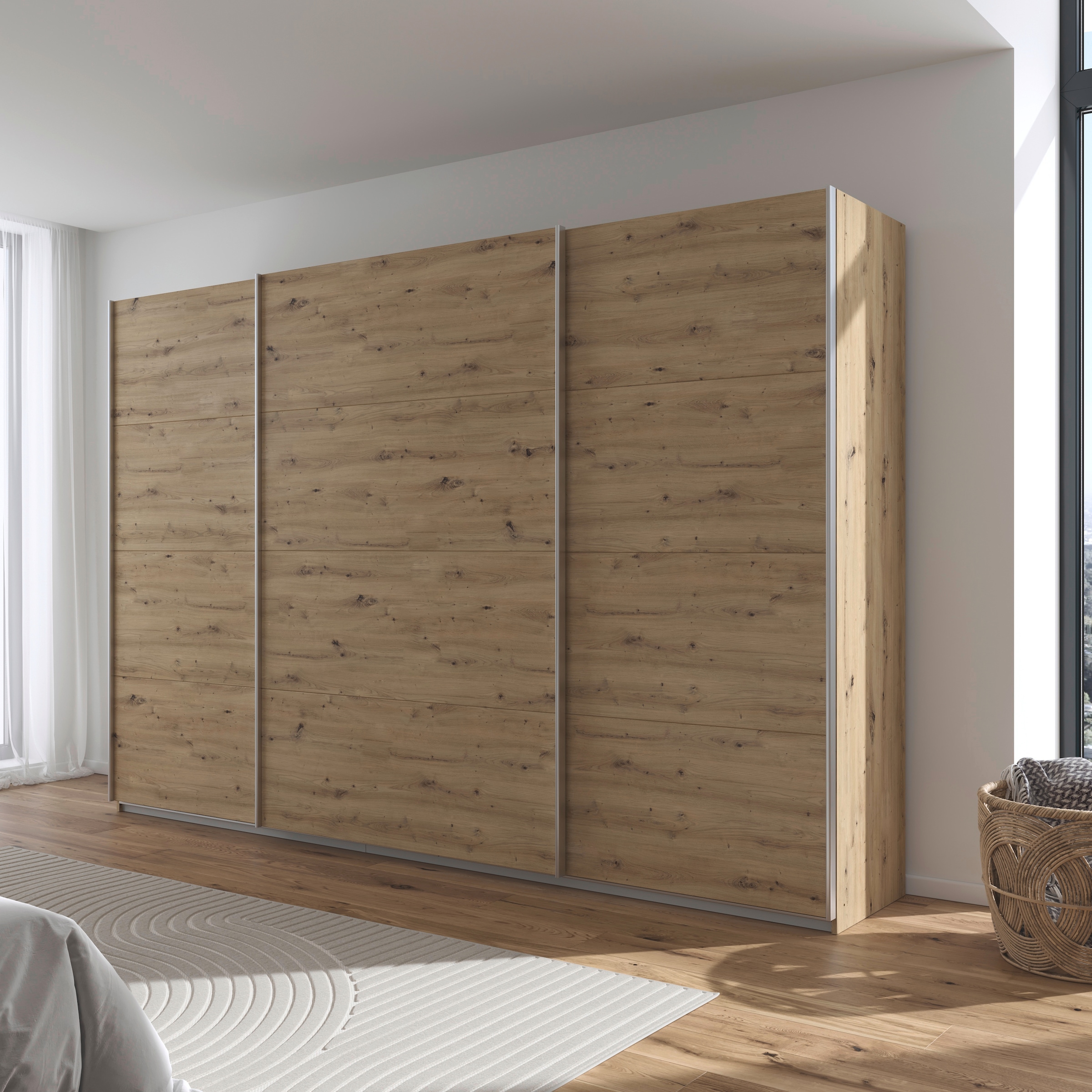rauch Schwebetürenschrank »Kleiderschrank Schrank Garderobe AGORDO mit Dekor- oder Hochglanzfront«, (in zwei Griff-Farben), durchdachte Innenausstattung, in 4 Breiten und 2 Höhen MADE IN GERMANY