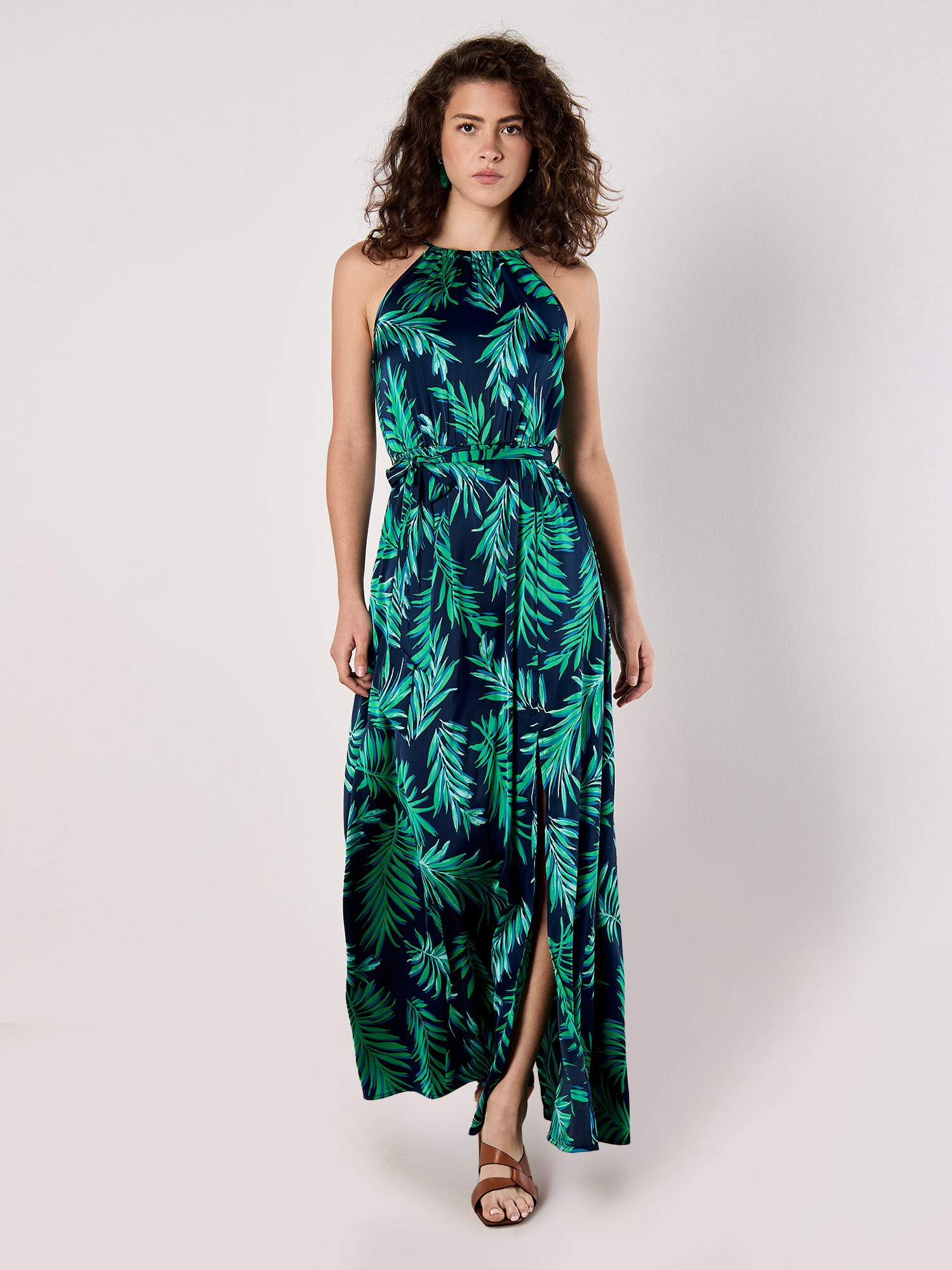 Apricot Maxikleid »Blätterdruck Kleid« mit Bindegürtel