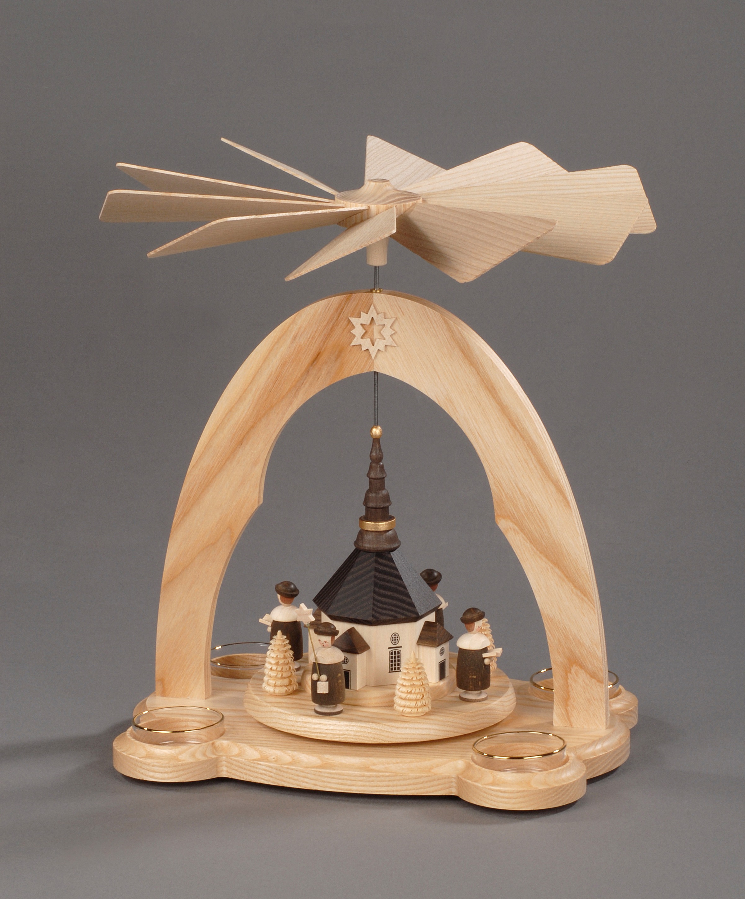 Albin Preissler Weihnachtspyramide "Seiffener Kirche mit Kurrende, Handwerkskunst aus dem Erzgebirge" Weihnachtsdeko aus Eschenholz